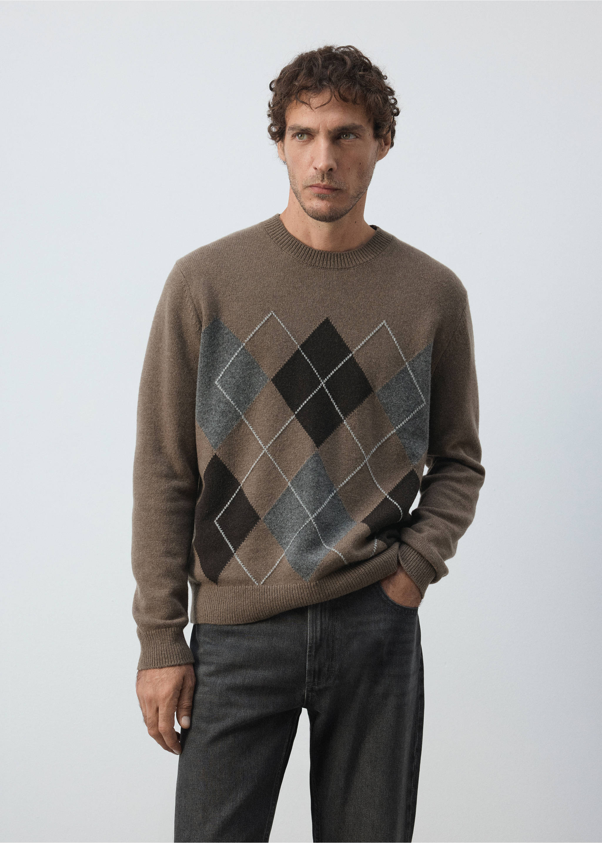 Wool-blend knitted jumper - Medium plane, Medium Brown. Ref: 37067915-01.