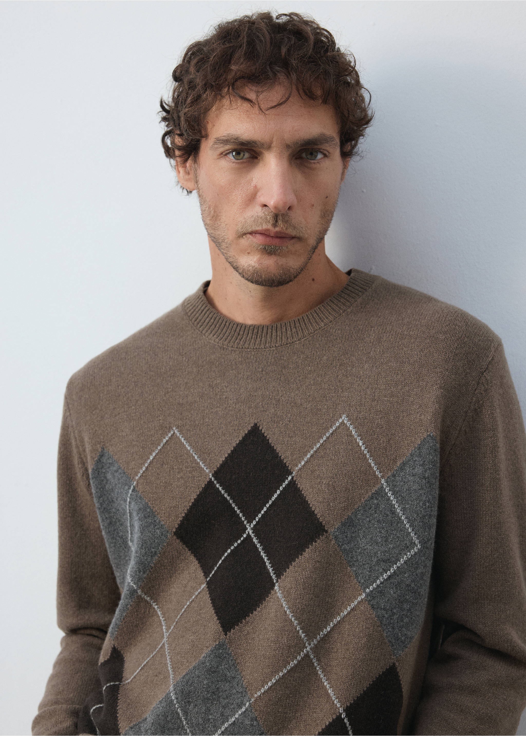 Wool-blend knitted jumper - Details of the article 1, Medium Brown. Ref: 37067915-01.