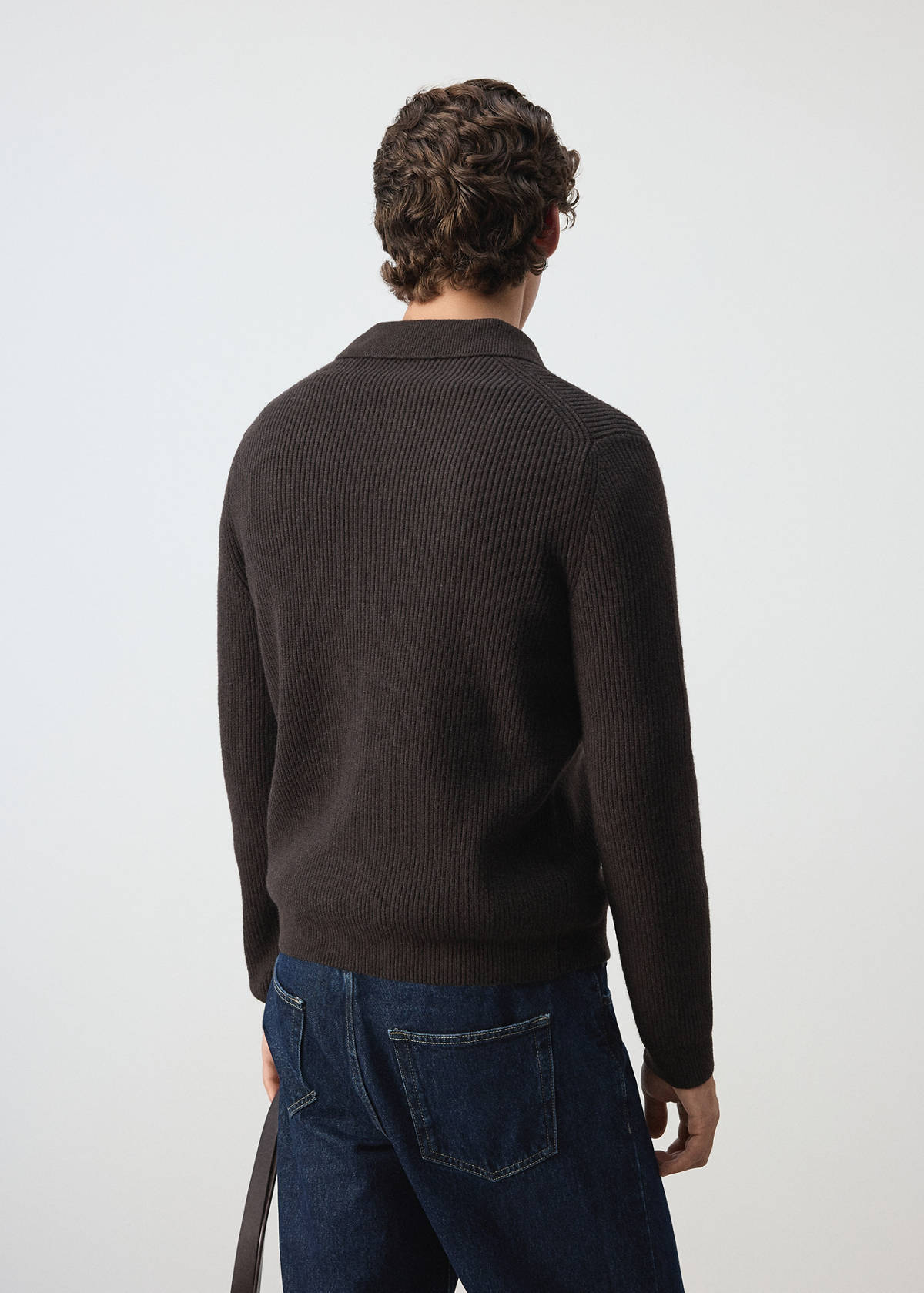 Wool-blend ribbed cardigan — Chocolate