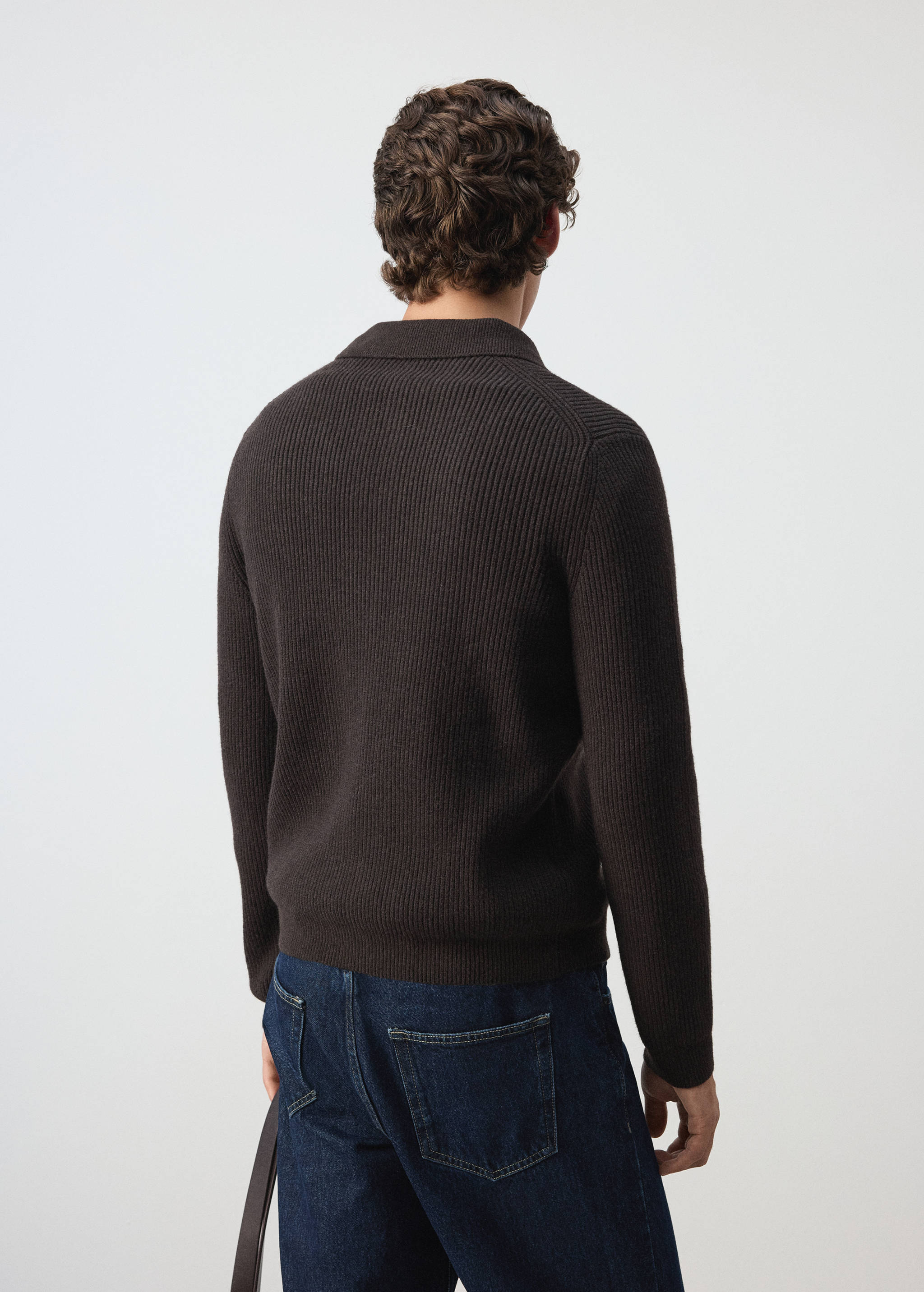 Cardigan en mélange de laine et coton, côtelé - Verso de l’article