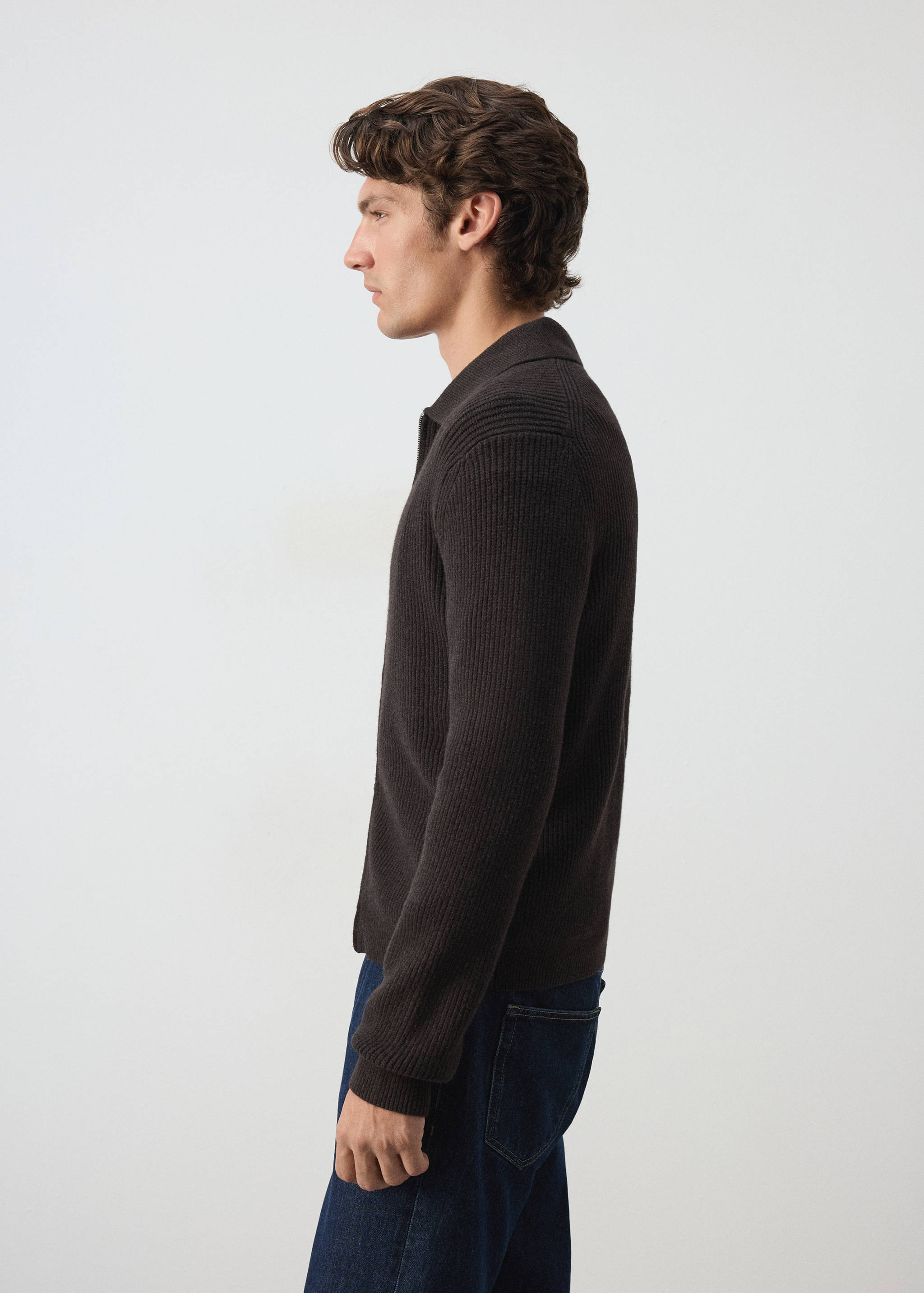 Cardigan en mélange de laine et coton, côtelé - Détail de l'article 2
