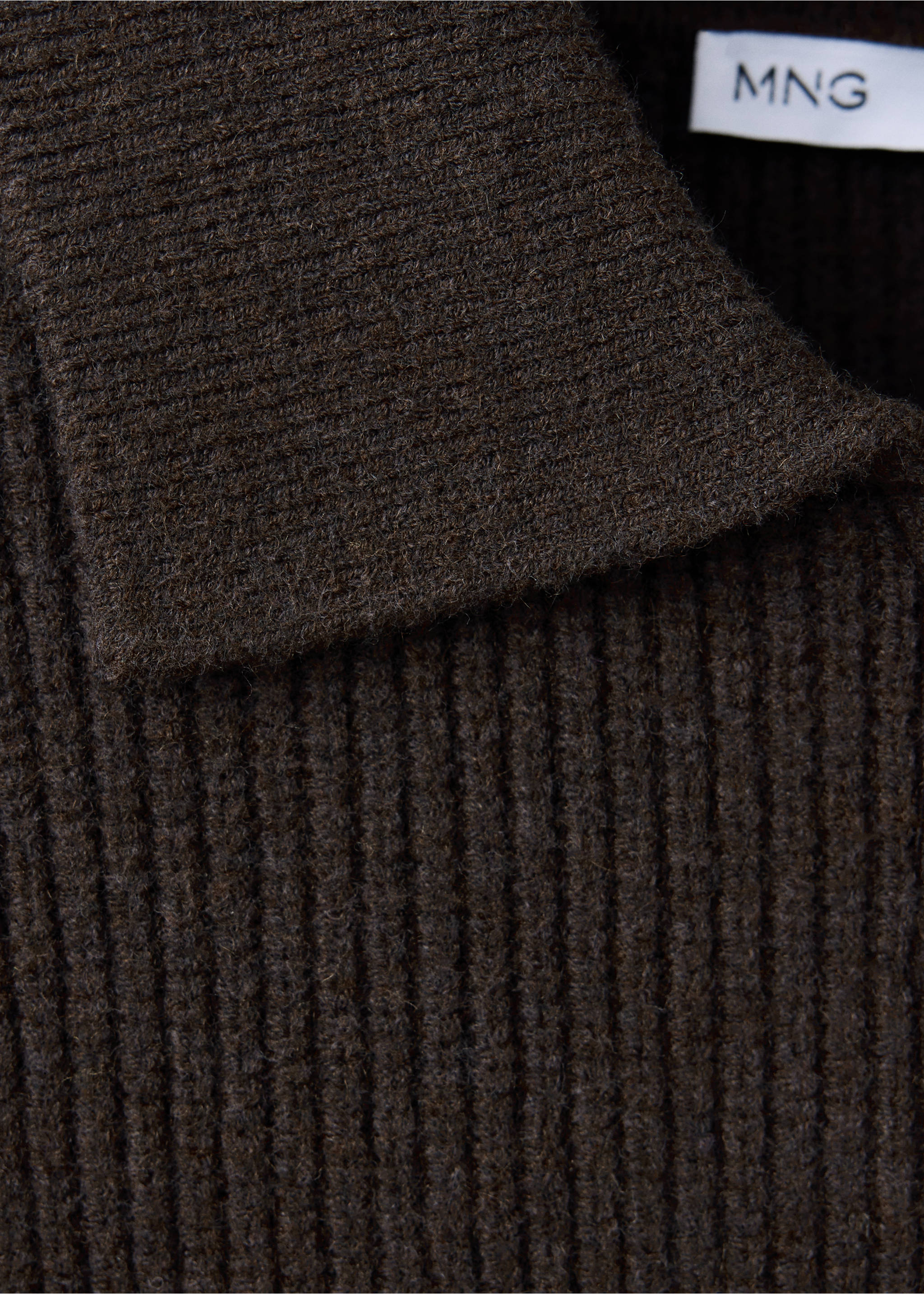Cardigan en mélange de laine et coton, côtelé - Détail de l'article 8, Chocolat. Ref: 37067916-00.