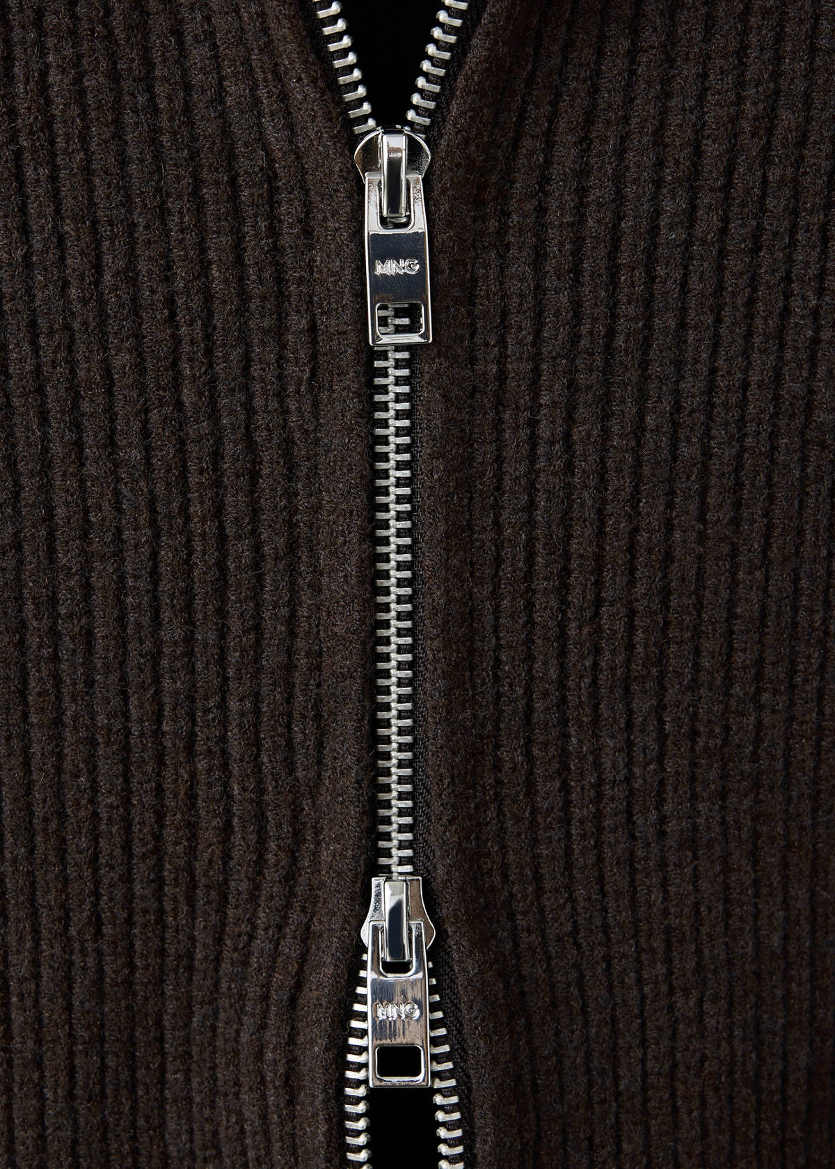 Wool-blend ribbed cardigan — Chocolate