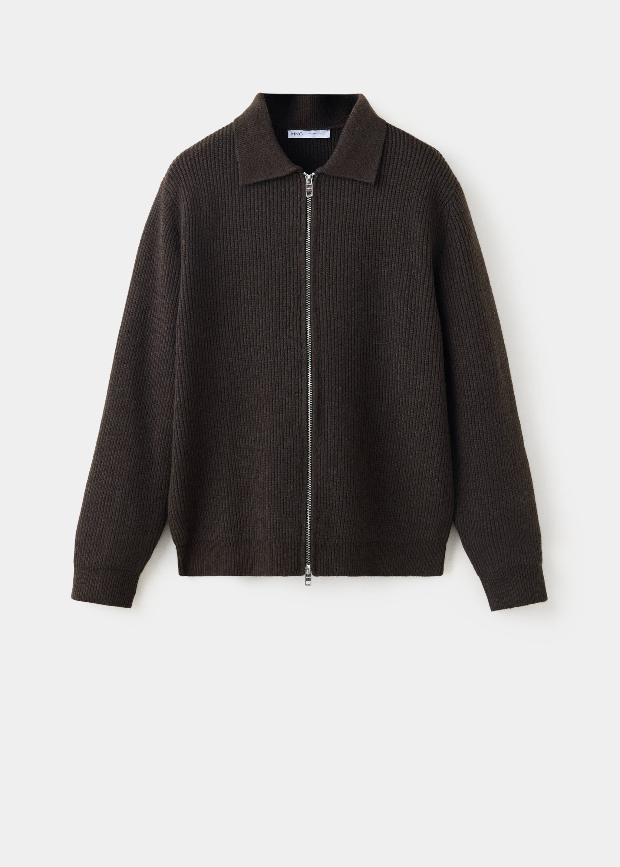 Cardigan en mélange de laine et coton, côtelé - Article sans modèle