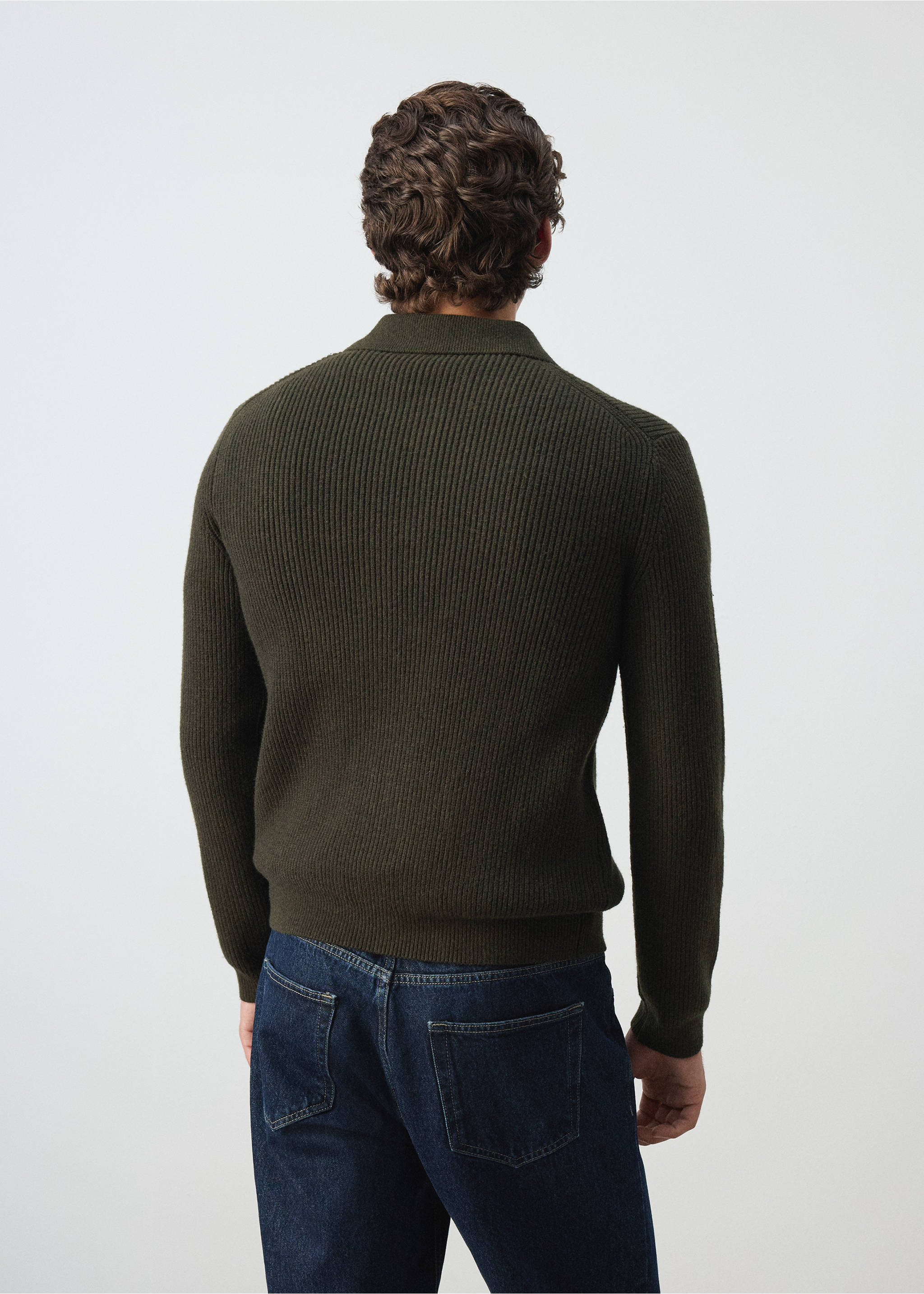 Ribbed wool and cotton blend cardigan - Reverse of the article, Khaki. Ref: 37067916-00.