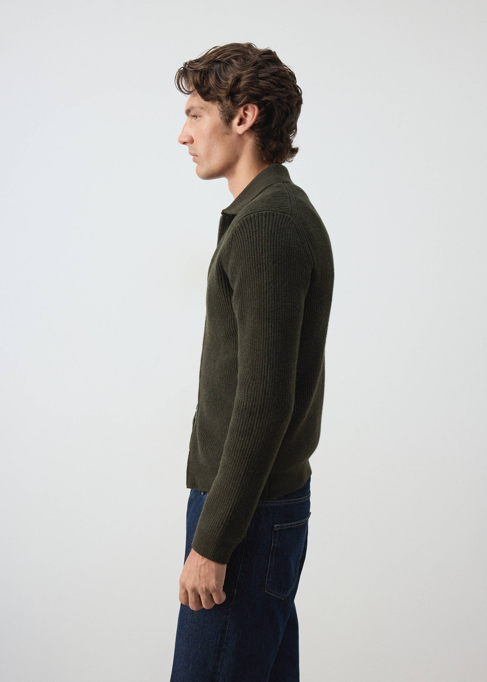 Cardigan en mélange de laine et coton, côtelé - Détail de l'article 2