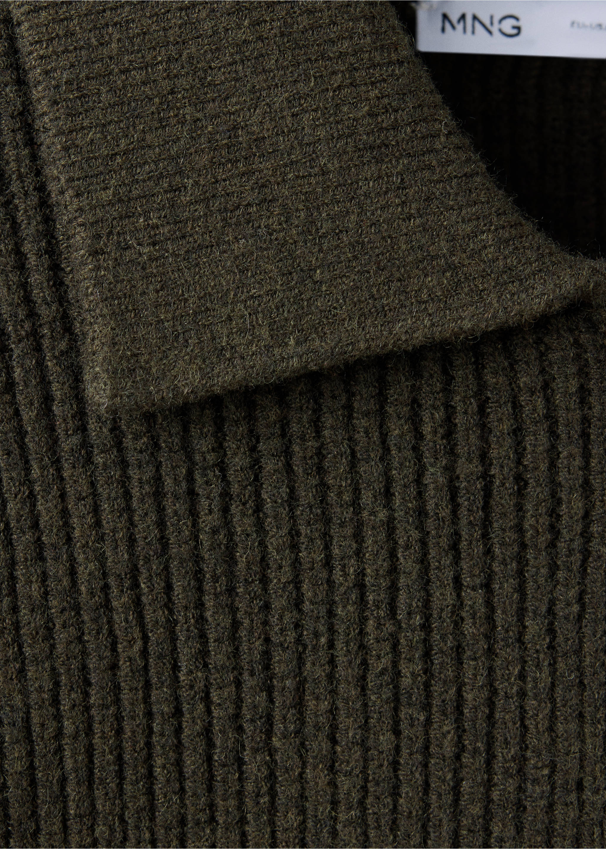 Ribbed wool and cotton blend cardigan - Details of the article 8, Khaki. Ref: 37067916-00.