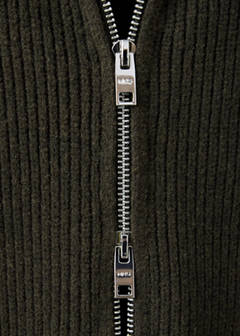 Wool-blend ribbed cardigan — Khaki 8