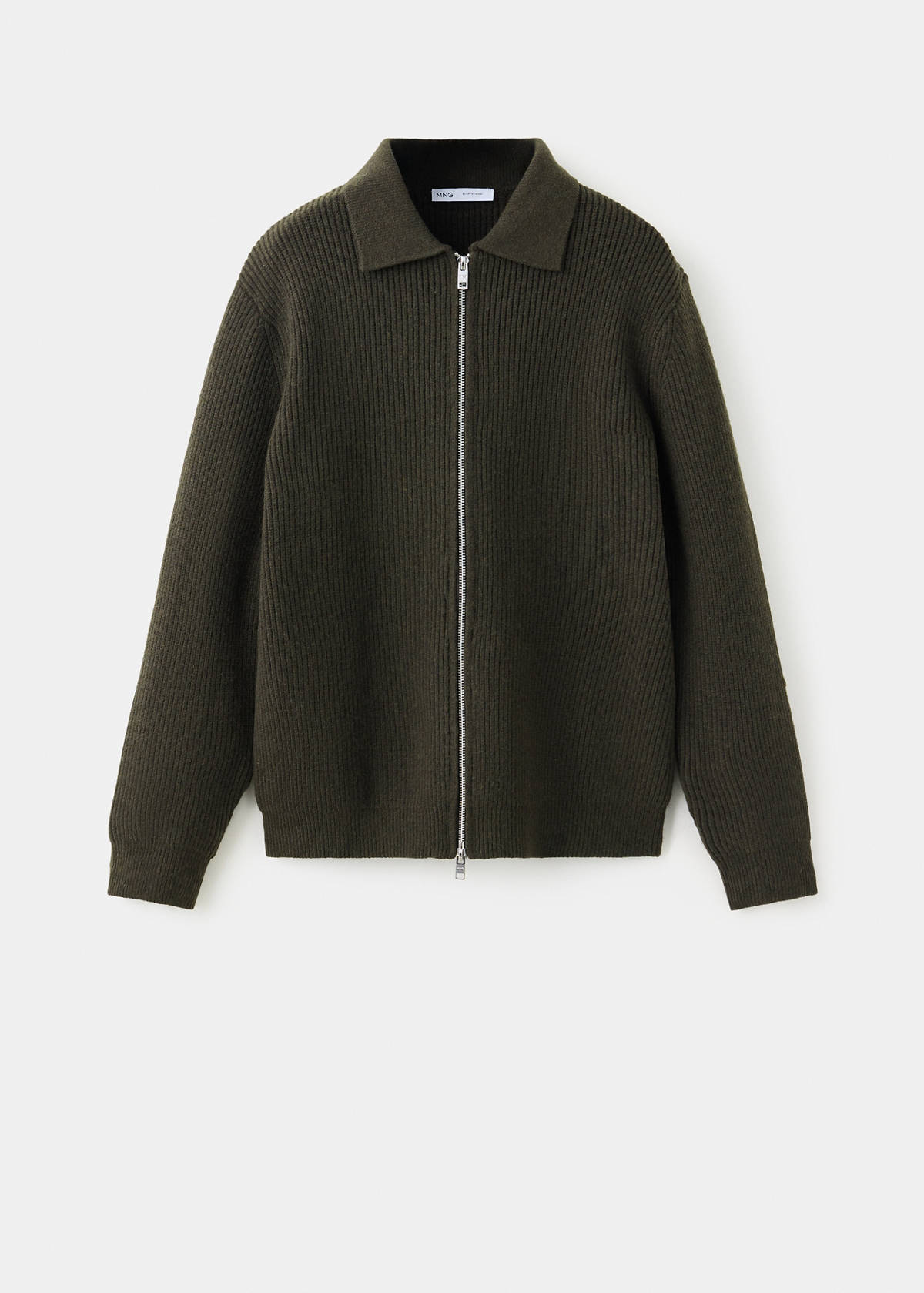 Wool-blend ribbed cardigan — Khaki