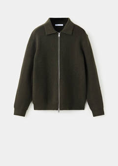 Wool-blend ribbed cardigan — Khaki 6