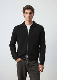Wool-blend ribbed cardigan — Black 1