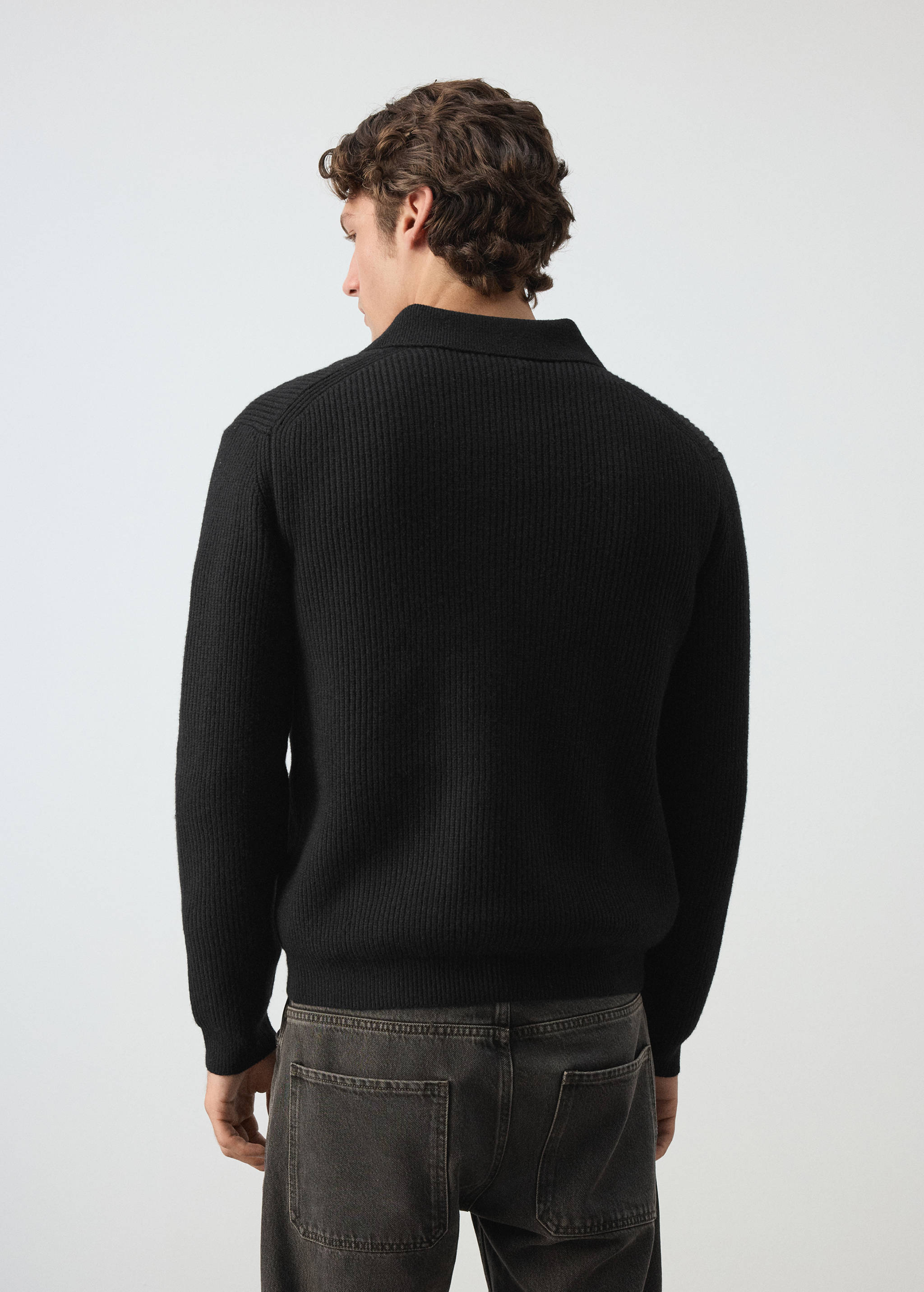 Cardigan en mélange de laine et coton, côtelé - Verso de l’article