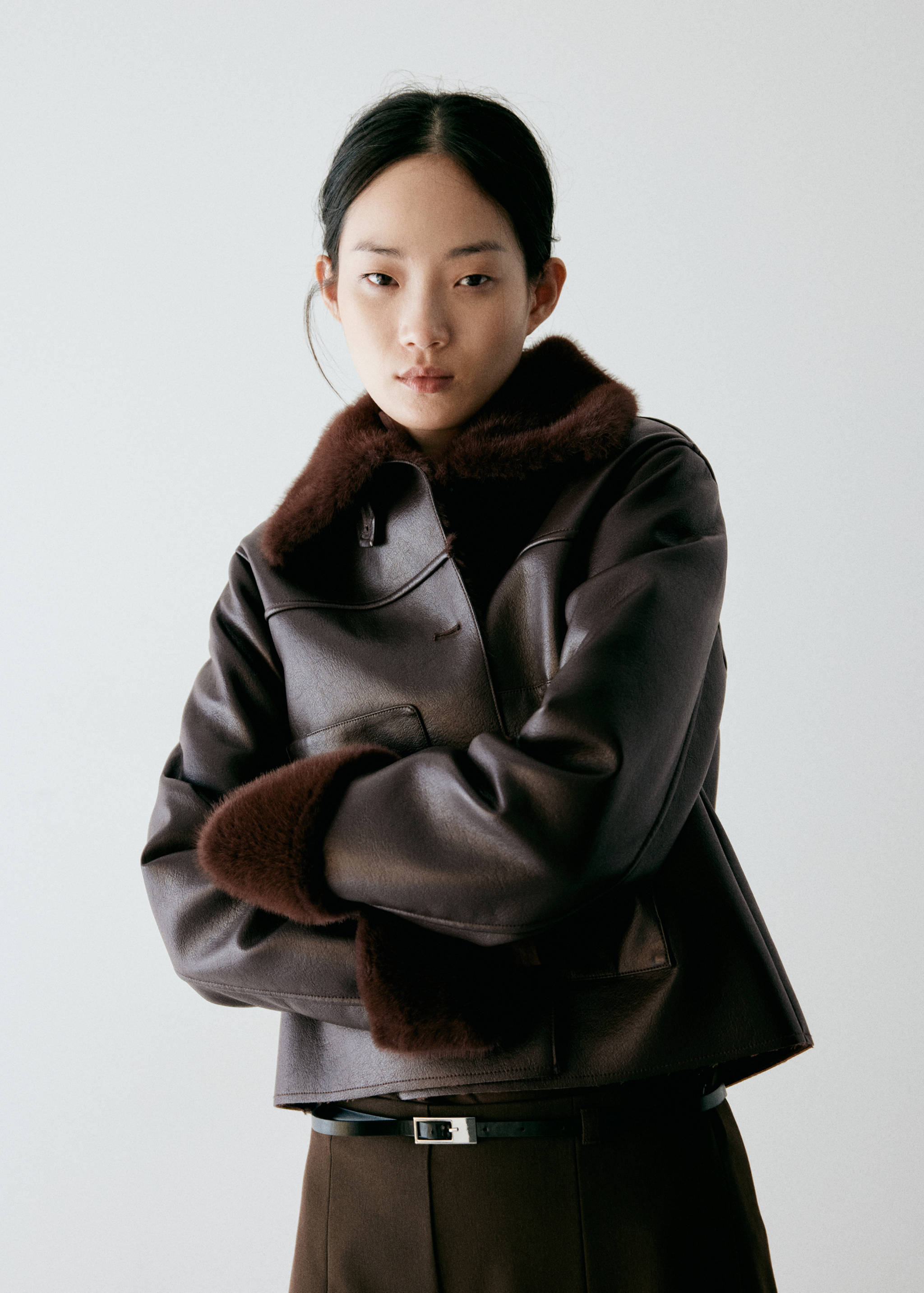 Faux leather jacket with fur trim - Details of the article 1