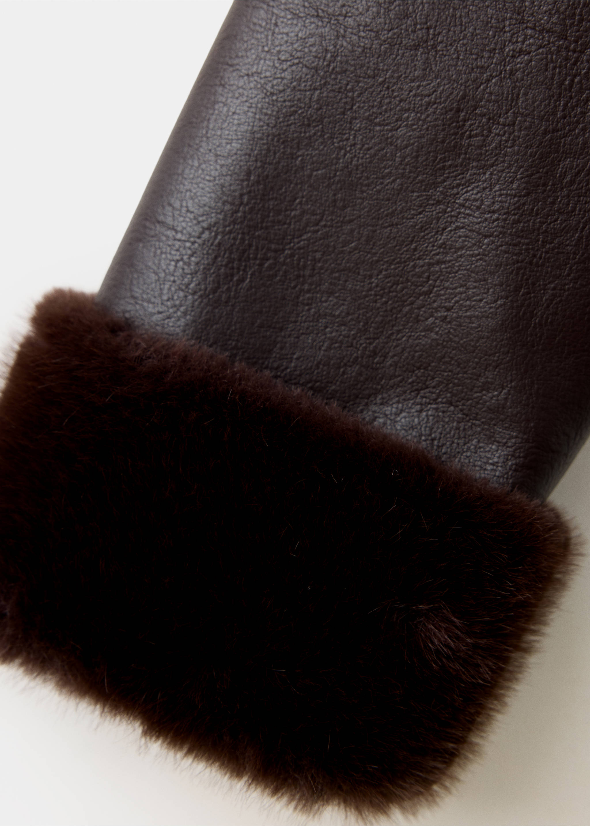 Faux leather jacket with fur trim - Details of the article 0, Chocolate. Ref: 37067920-00.