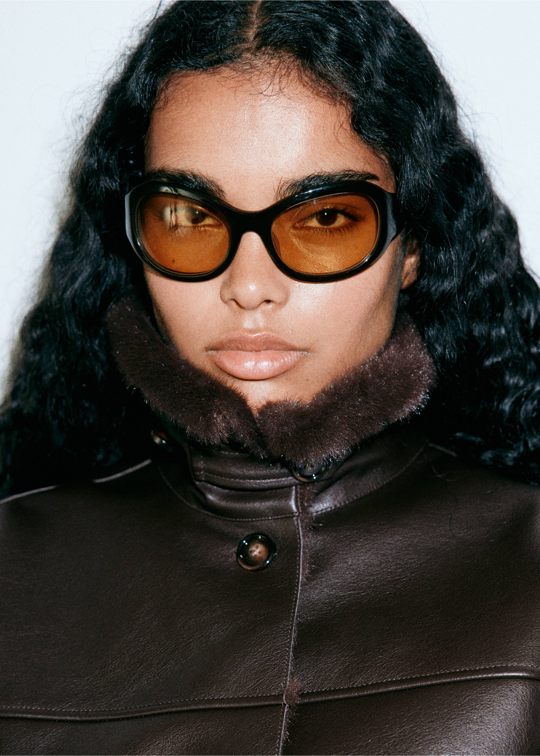Faux leather jacket with fur trim - Details of the article 4, Chocolate. Ref: 37067920-00.