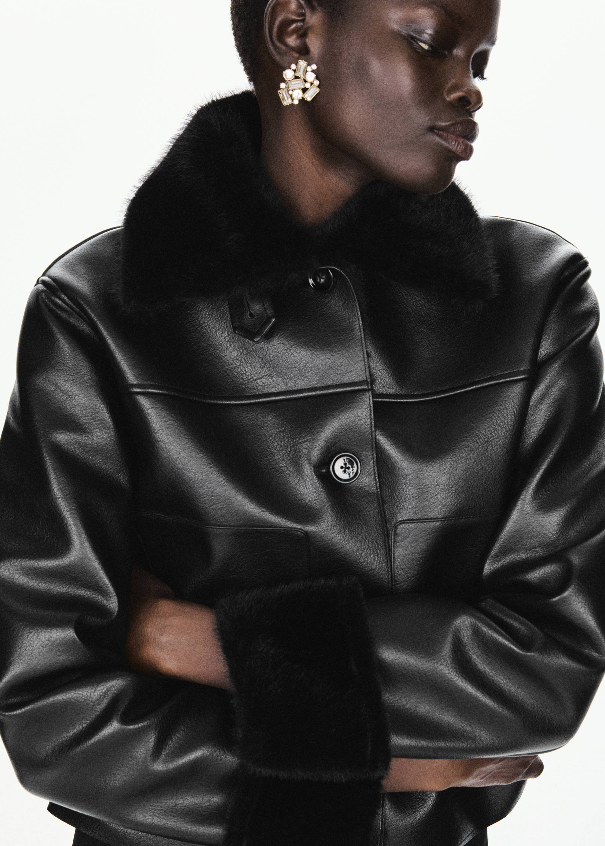 Faux leather jacket with fur trim - Details of the article 1