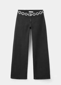 Wide-leg jeans with embroidered details — Black 3
