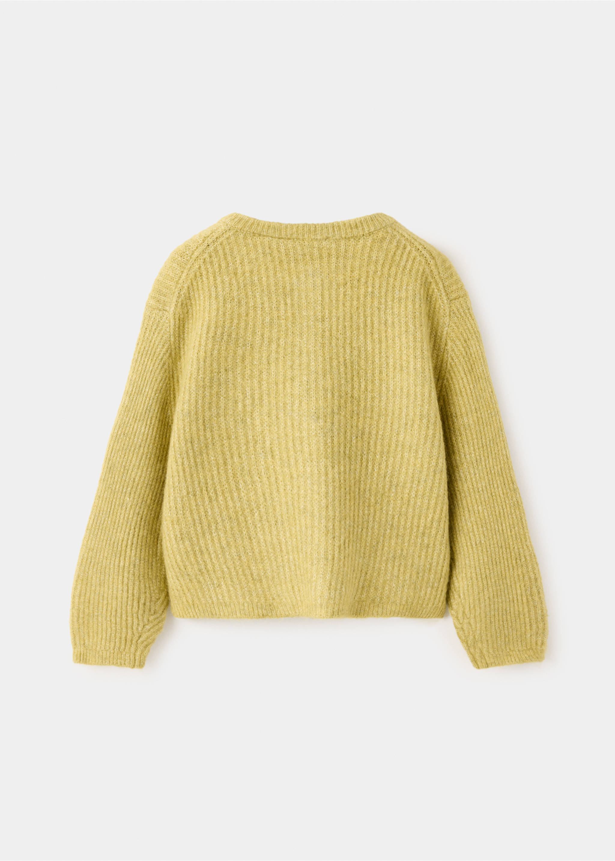 Yellow-green kids' knit cardigan, back view., Lime. Ref: 37067923-00.