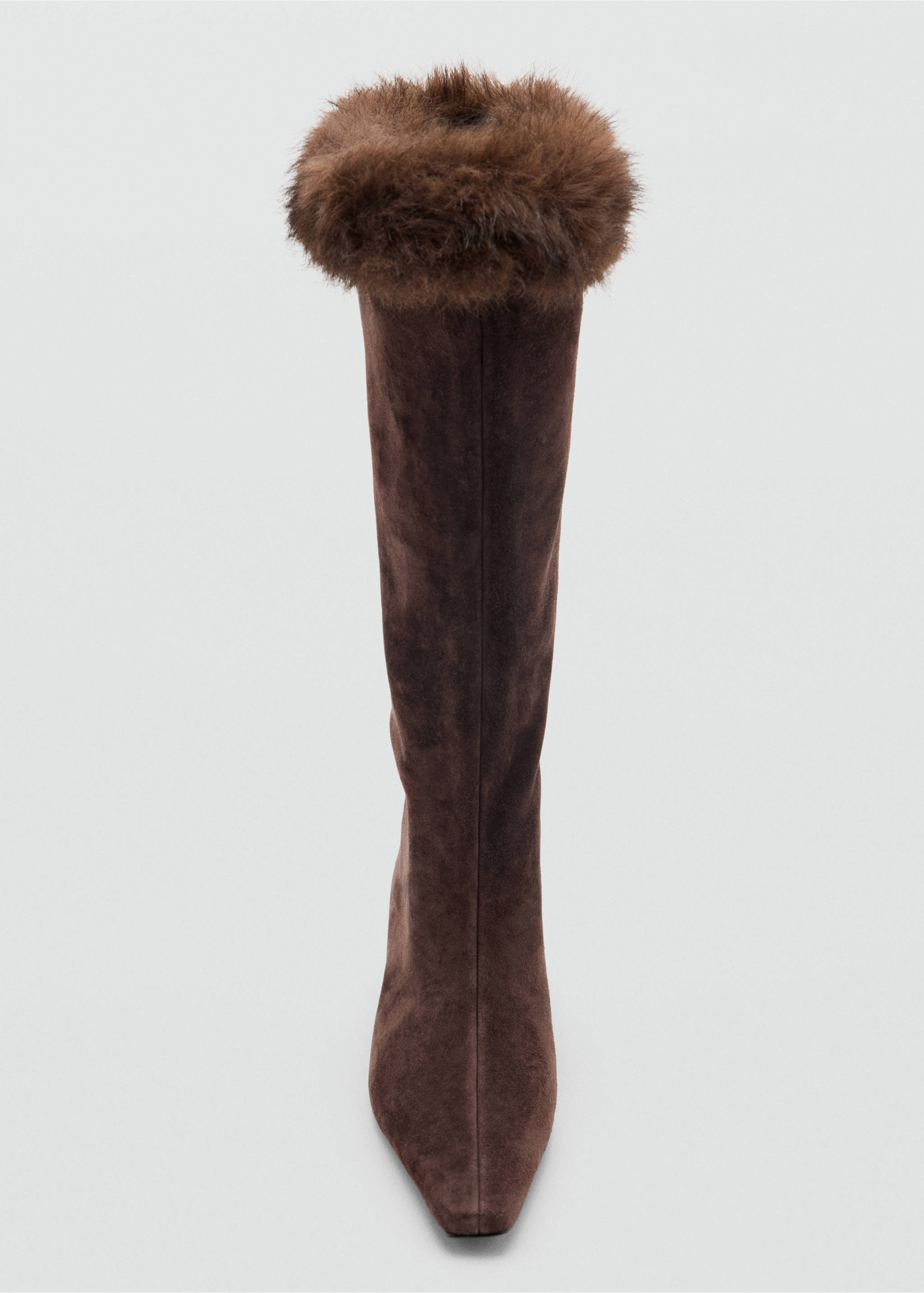 Brown suede knee-high boot with a fluffy faux-fur cuff., Chocolate. Ref: 37067926-00.