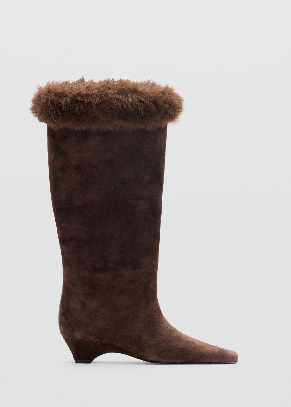 Suede boot with fur trim — Chocolate