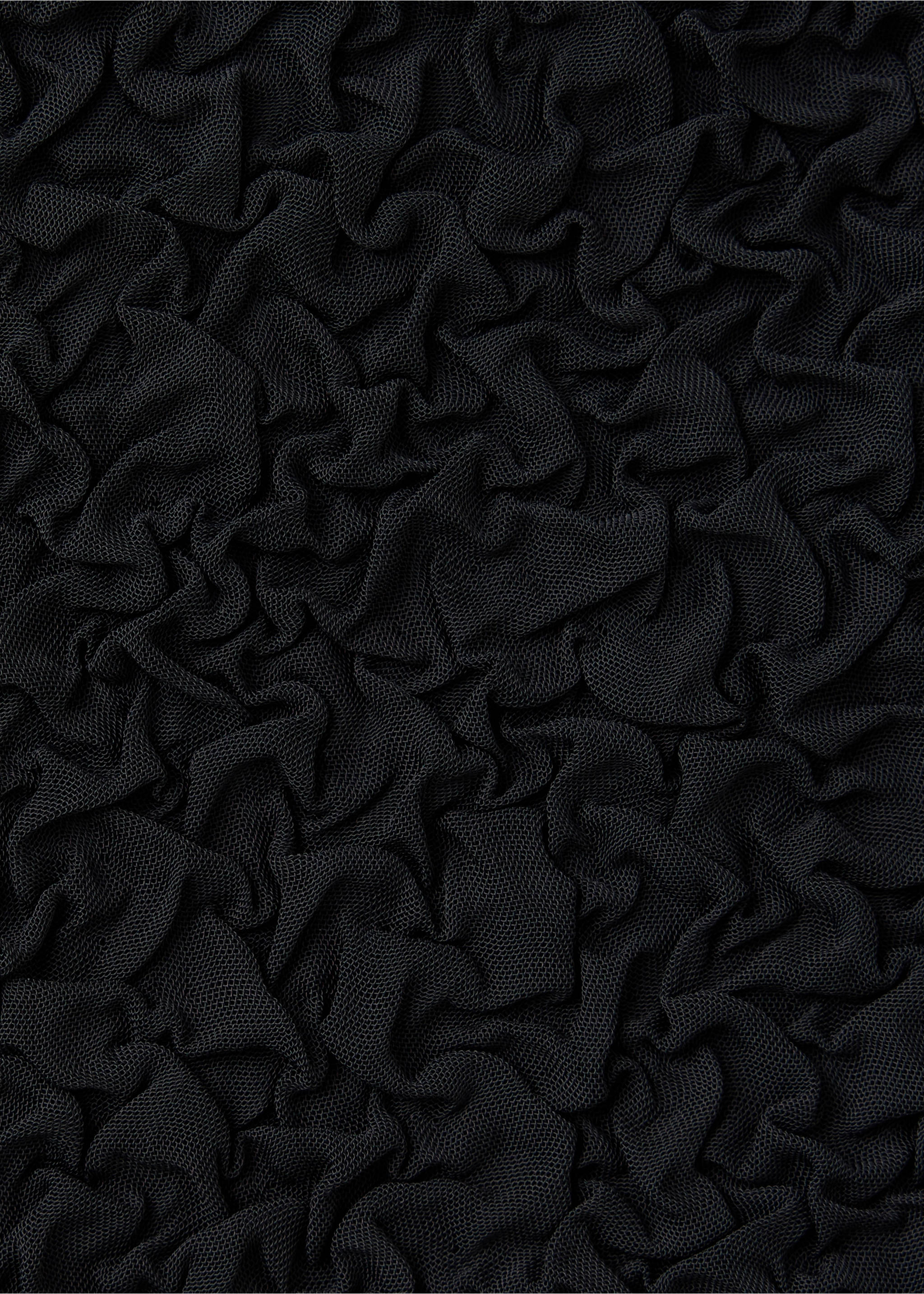 Close-up of black textured top fabric with a crinkled weave., Black. Ref: 37067929-00.