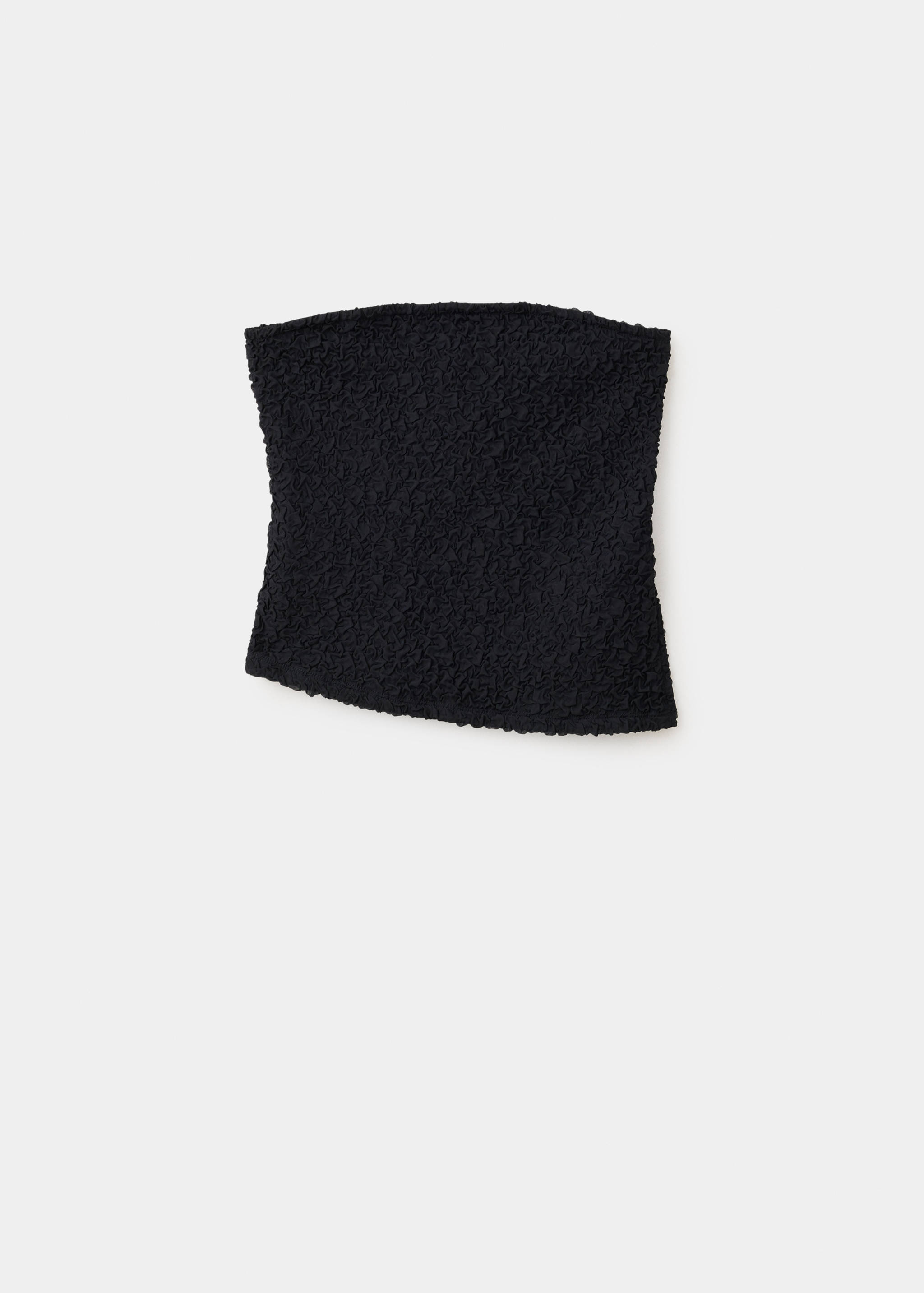 Black strapless textured bandeau top.