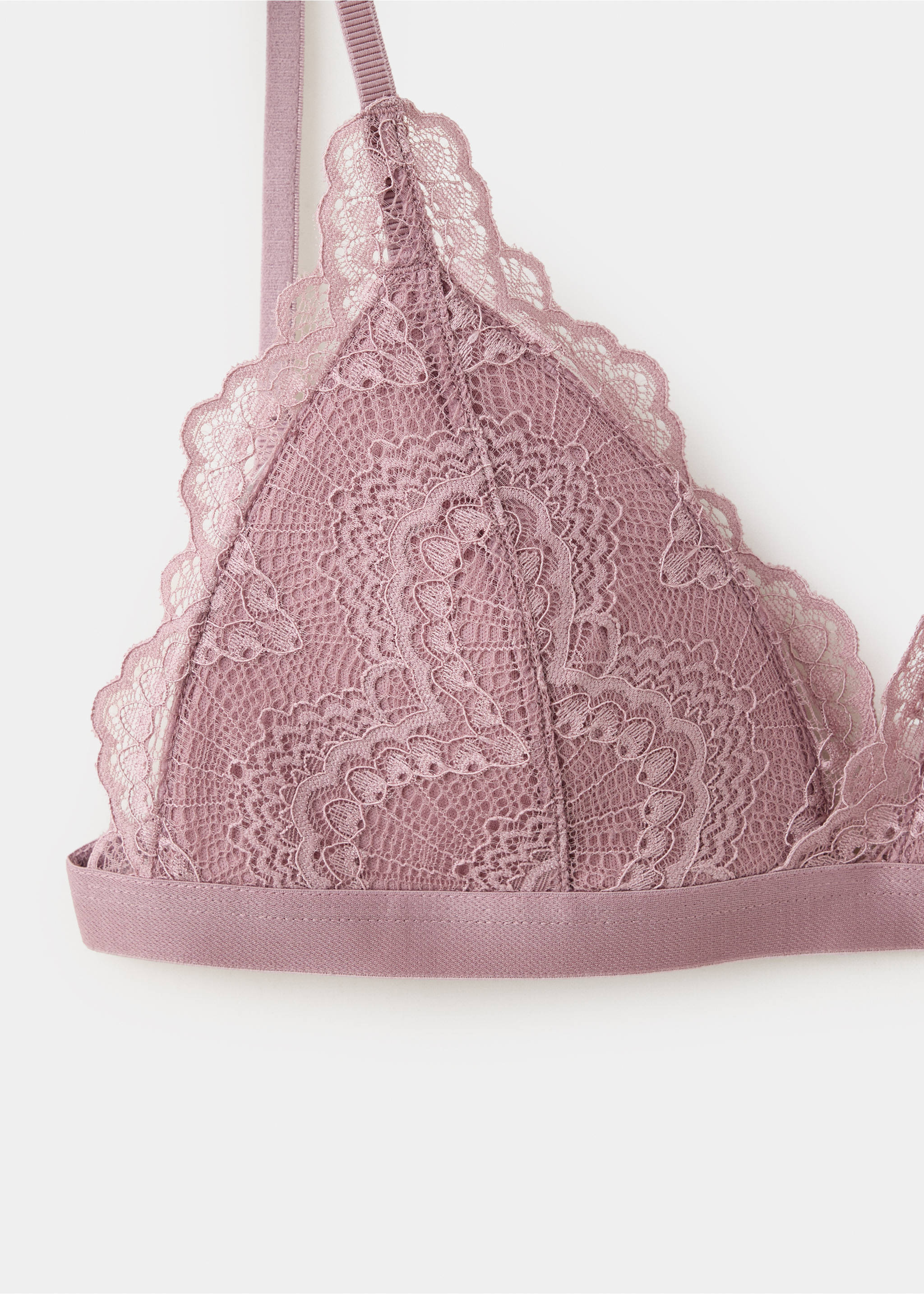 Close-up of a mauve pink lace bralette with scalloped trim., Pink. Ref: 37067930-00.