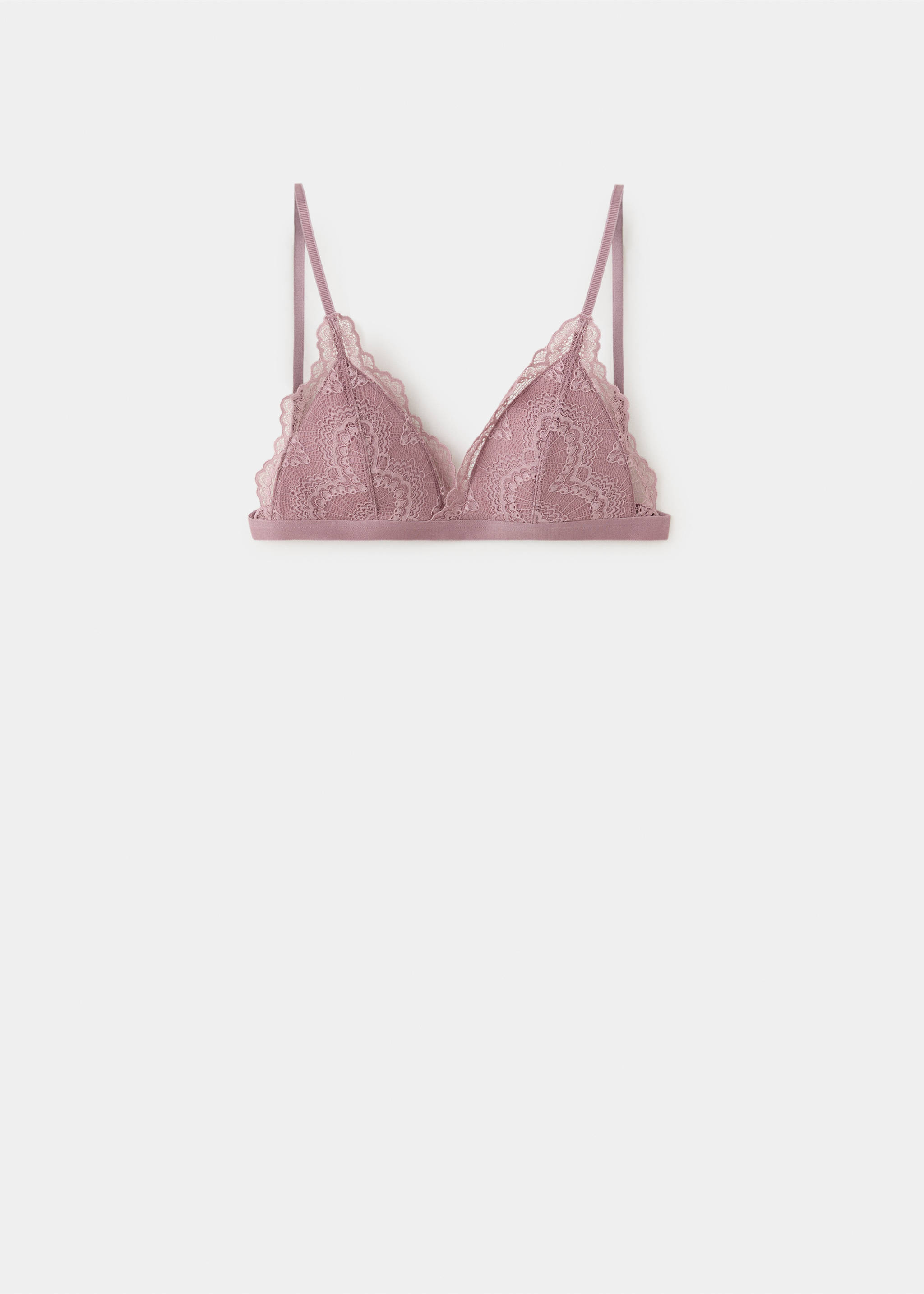Mauve pink lace triangle bralette with thin adjustable straps., Pink. Ref: 37067930-00.