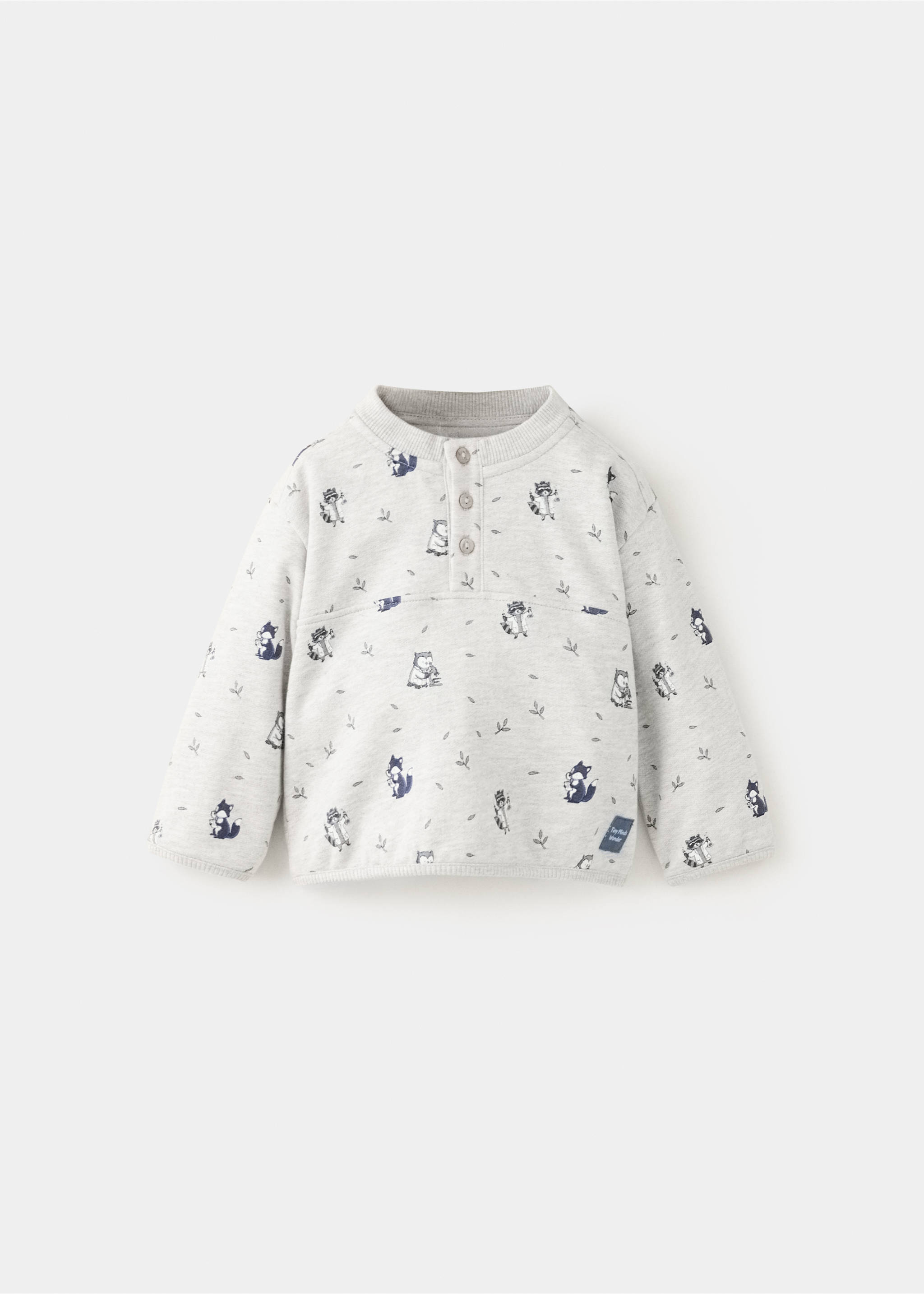 Grey animal-print children's sweatshirt with long sleeves and a button placket., Light Heather Grey. Ref: 37067932-00.