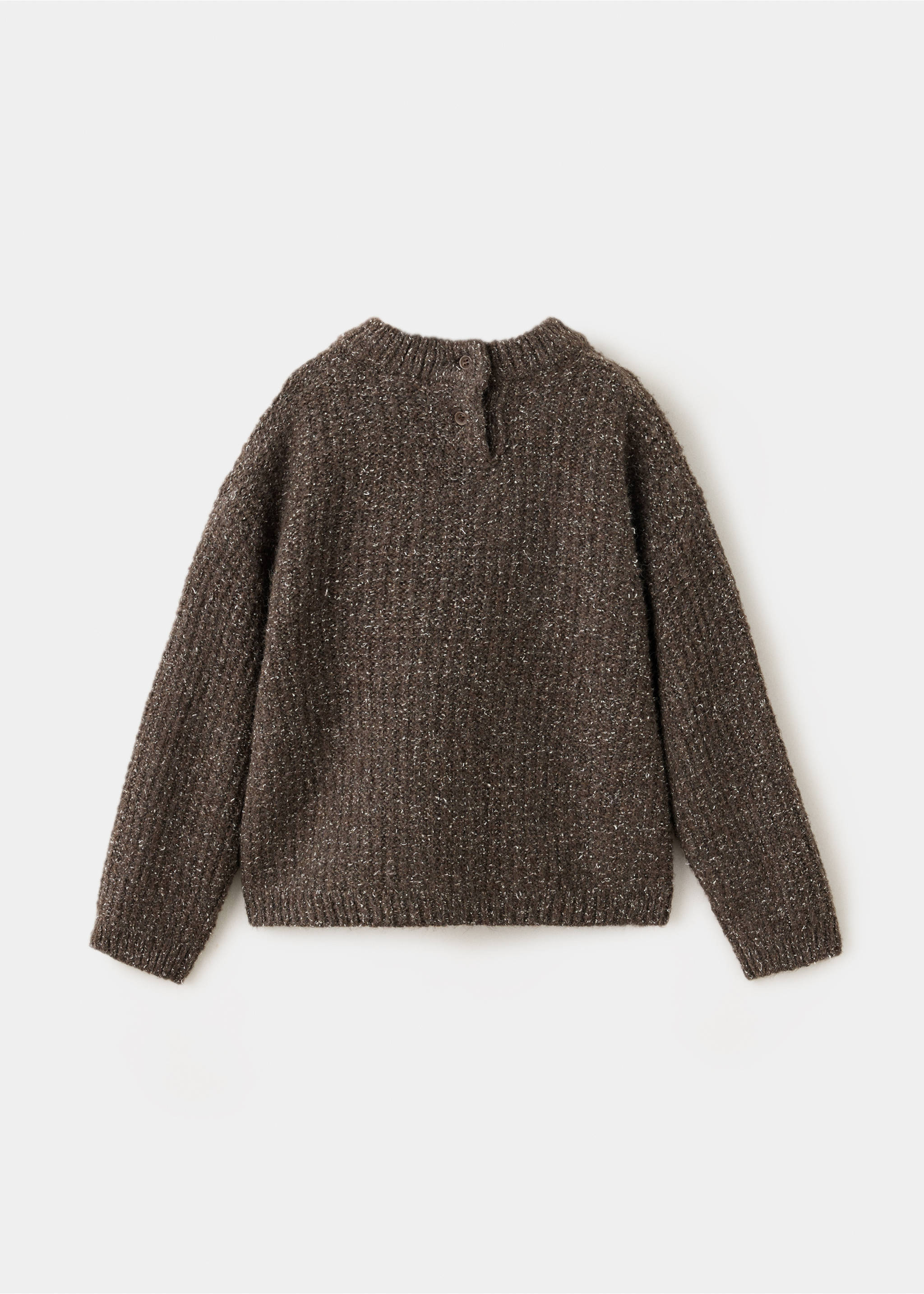 Brown speckled kids' knit jersey, shown from the back with a button closure., Brown. Ref: 37067933-00.
