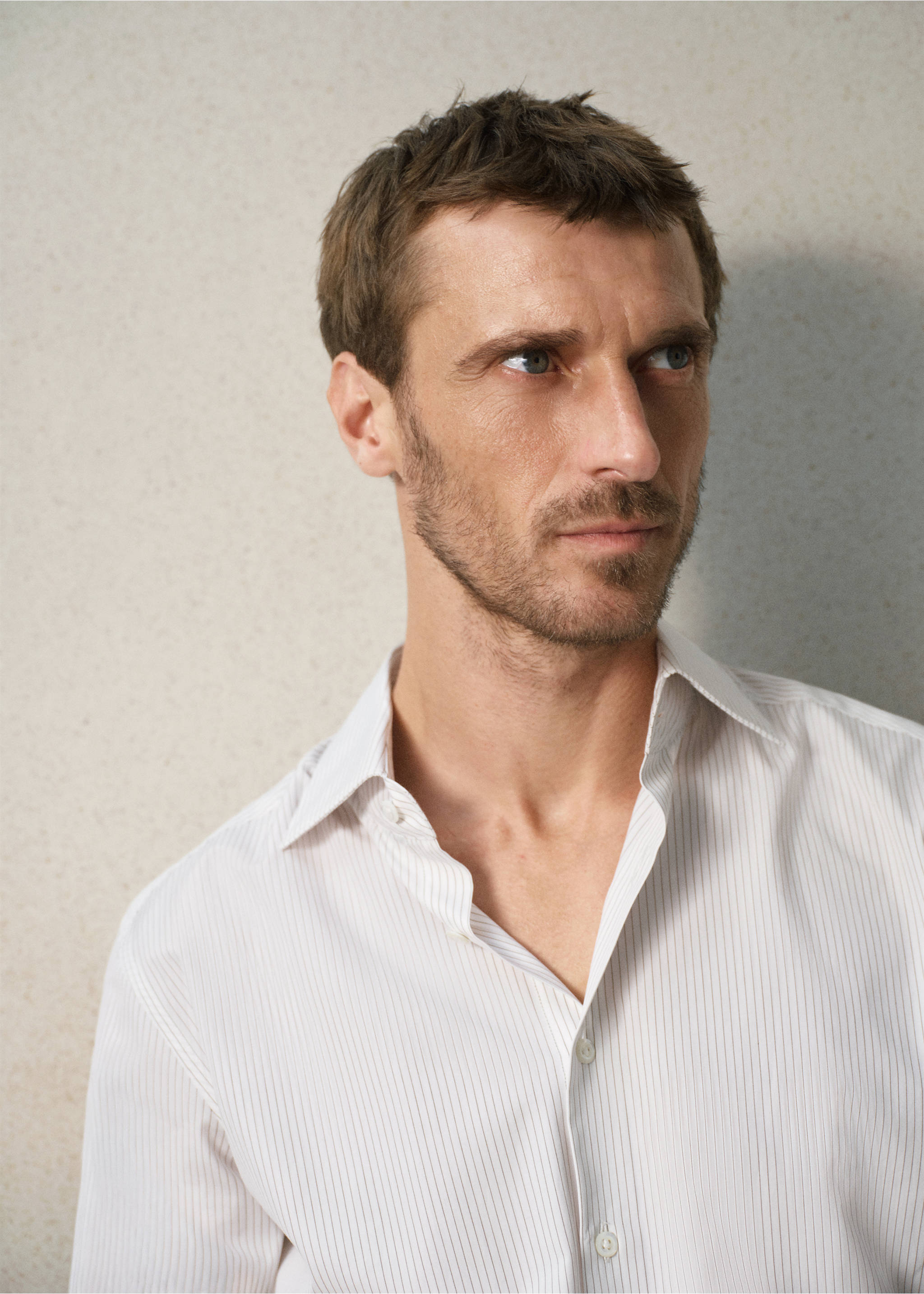 Close-up of a striped long-sleeved shirt on a model., White. Ref: 37067938-00.
