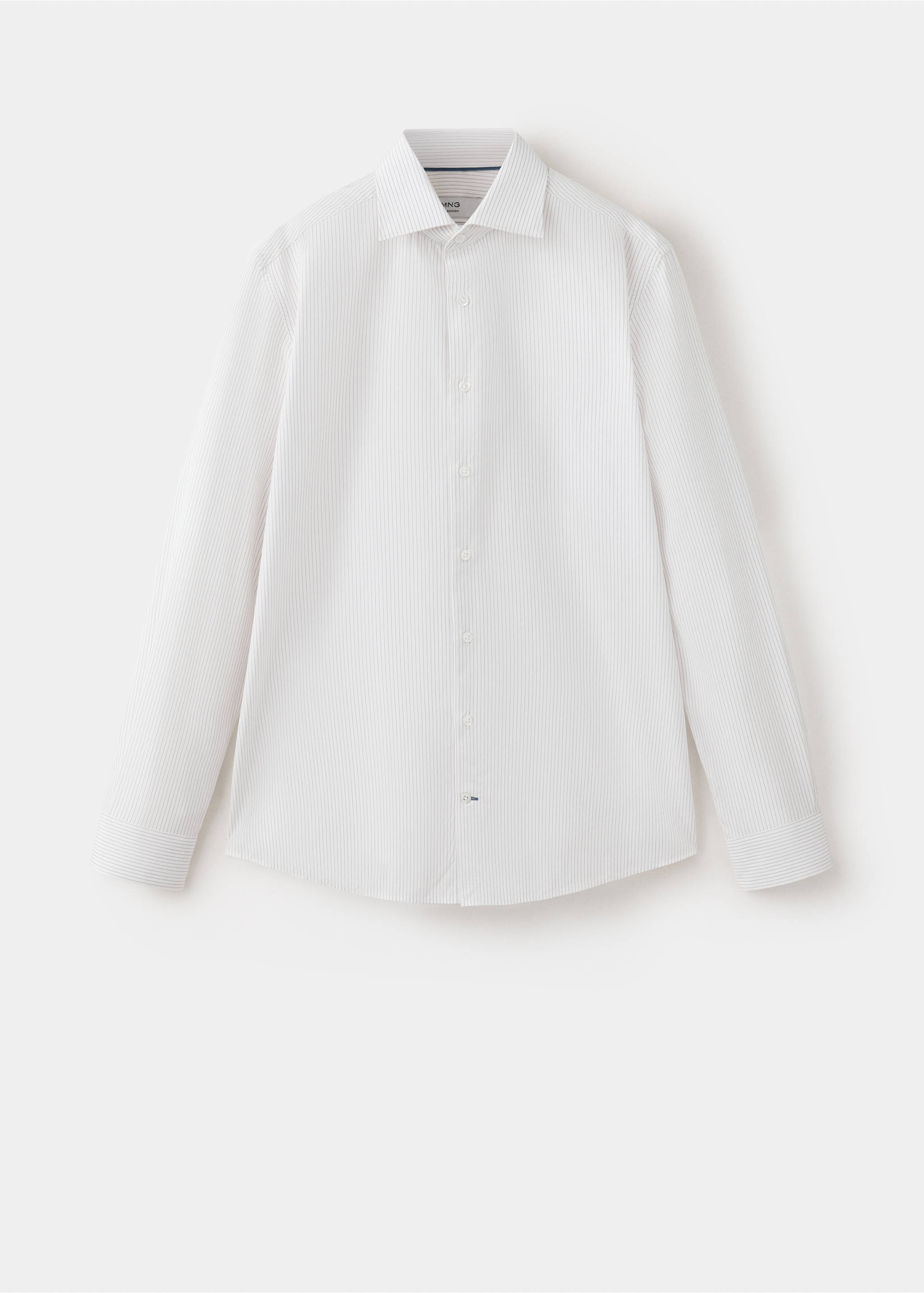 White striped long-sleeve shirt with a classic collar and button placket., White. Ref: 37067938-00.