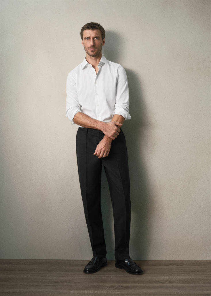 Koszula ze 100% bawełny w paski slim fit szary - Mężczyzna - S - MANGO MAN
