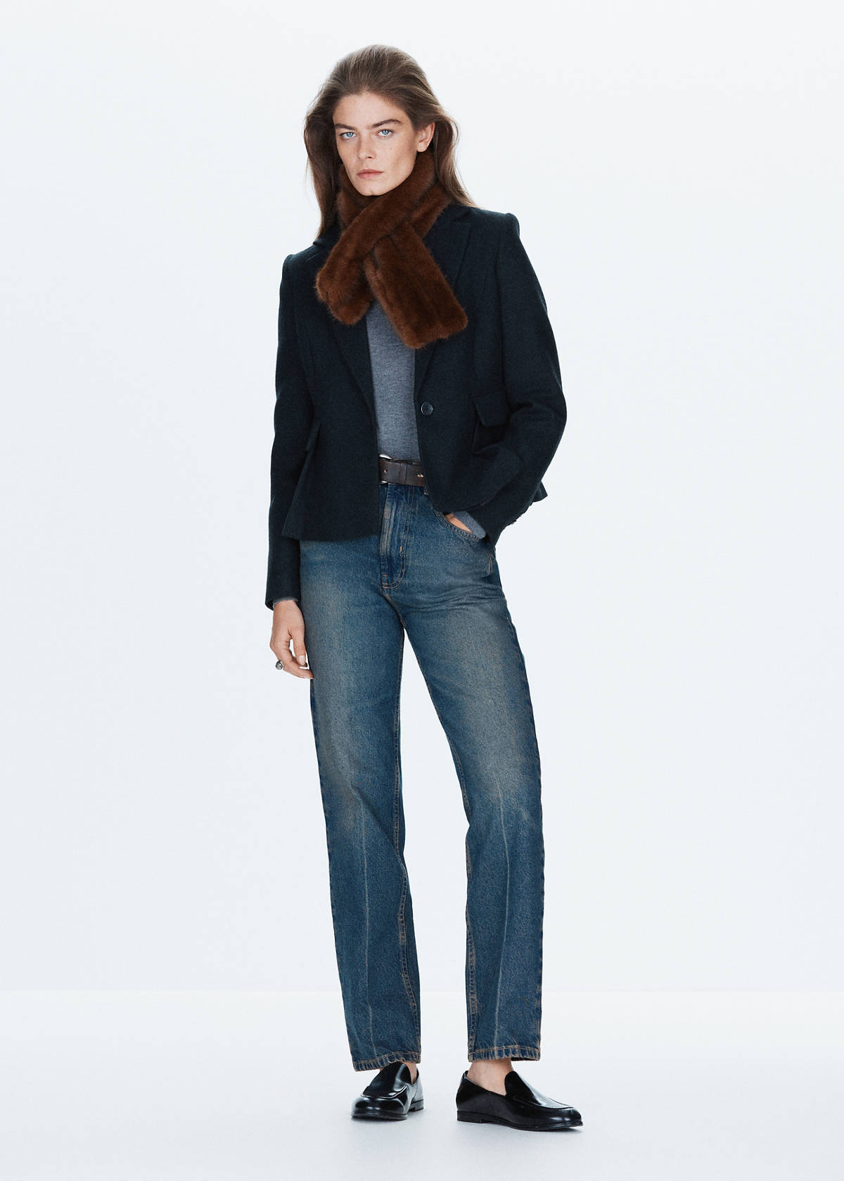 Peplum blazer with pockets — Dark Navy