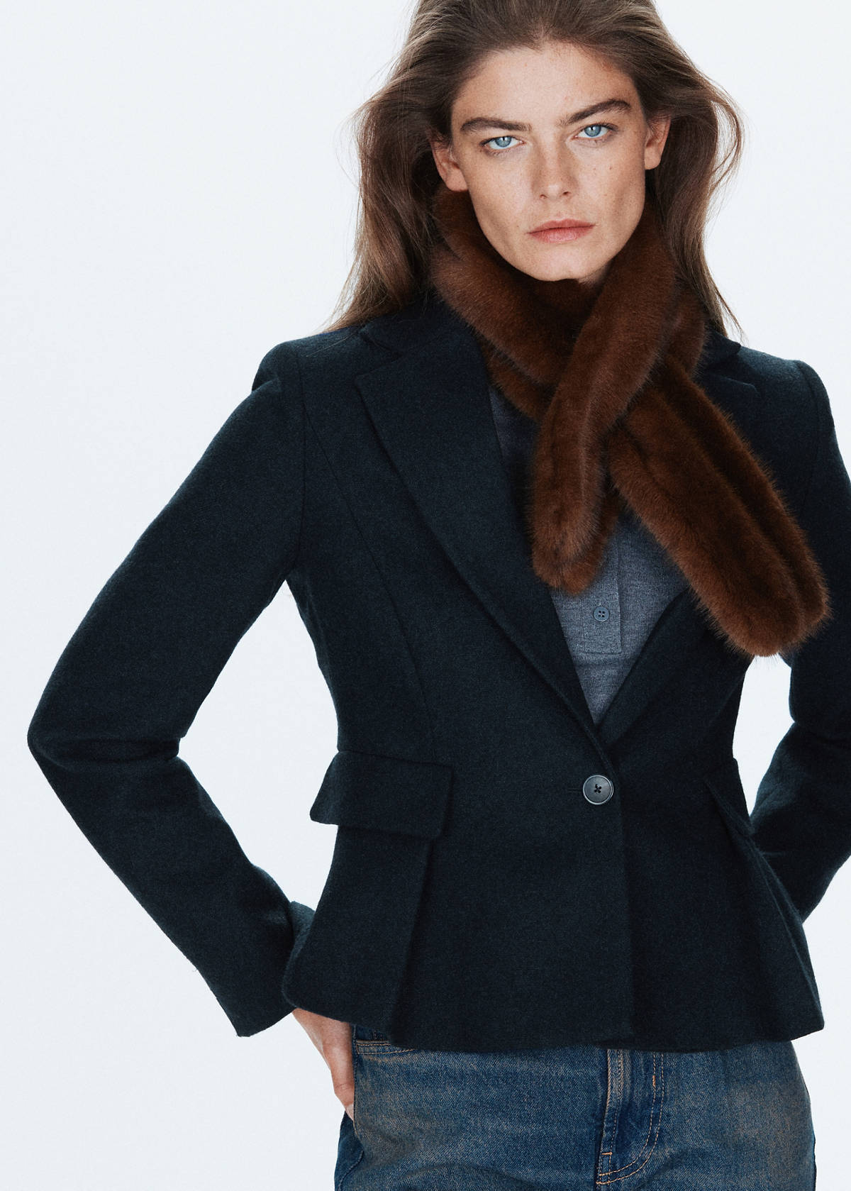 Peplum blazer with pockets — Dark Navy