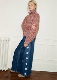 Wide leg jeans with floral embroidery — Dark Blue 1