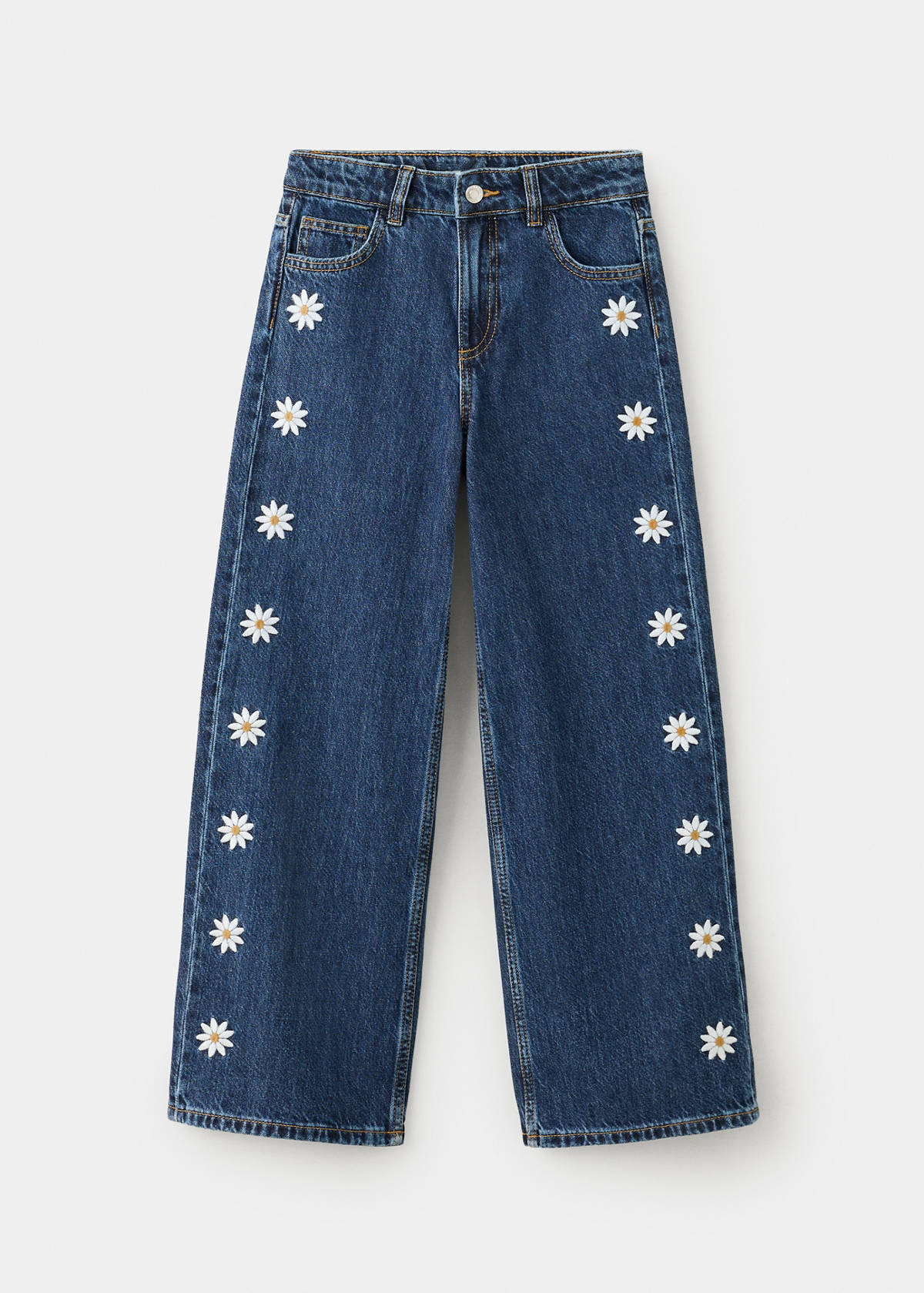 Wide leg jeans with floral embroidery — Dark Blue