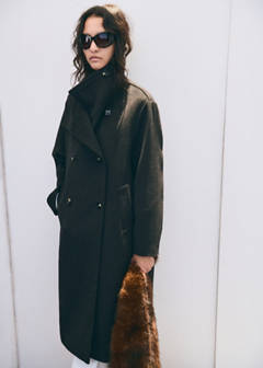Wool blend coat with funnel neck — Chocolate 1