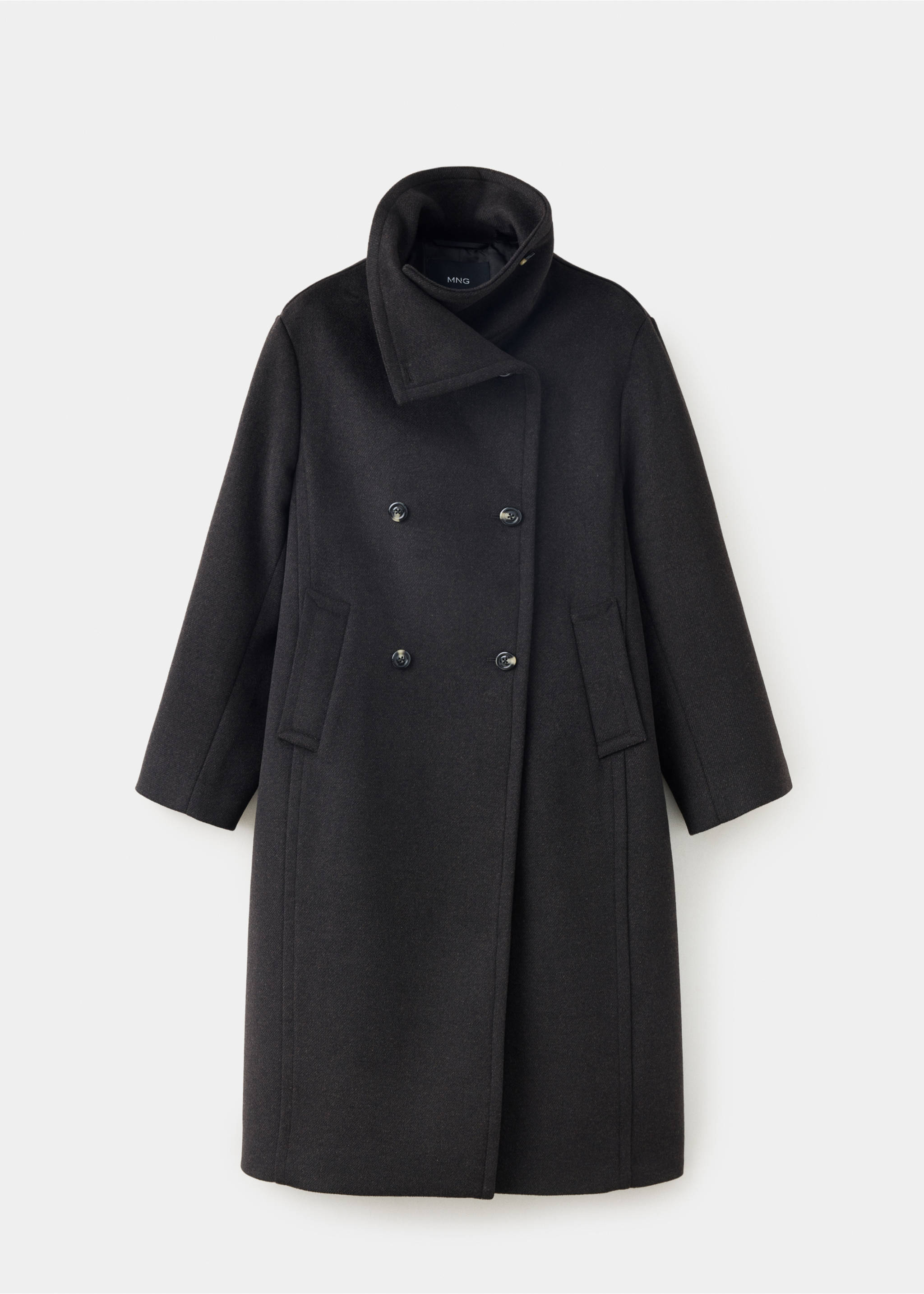 Wool funnel neck coat - Article without model, Chocolate. Ref: 37068273-00.