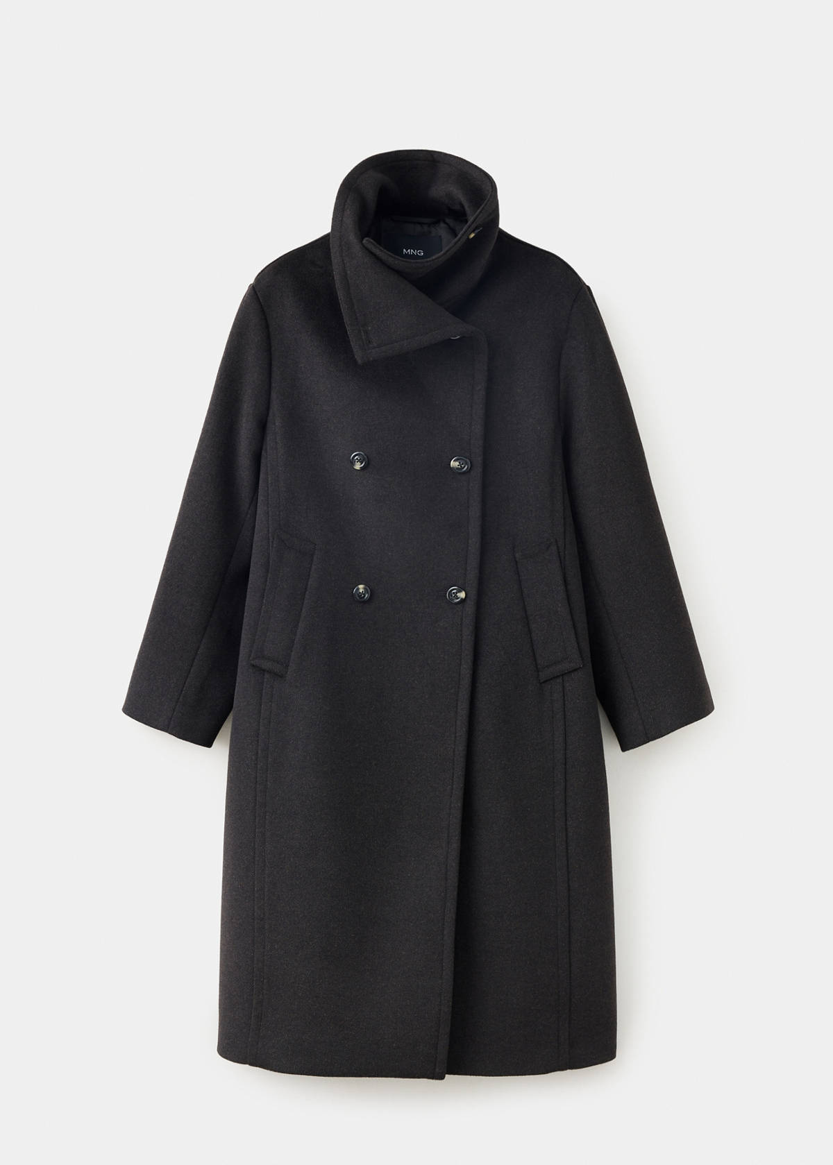 Wool blend coat with funnel neck — Chocolate