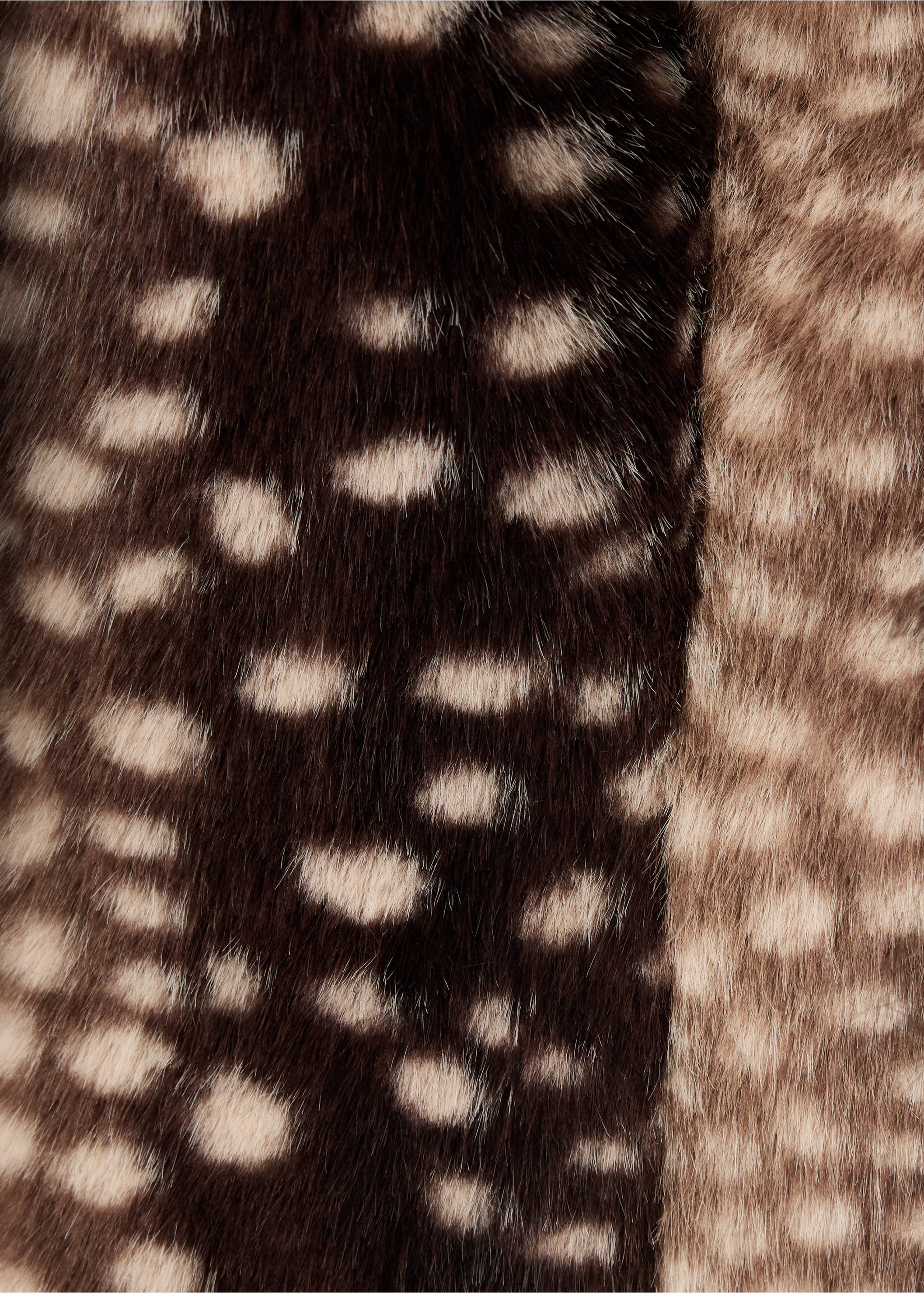 Faux-fur jacket detail with a spotted animal print texture., Chocolate. Ref: 37068274-00.