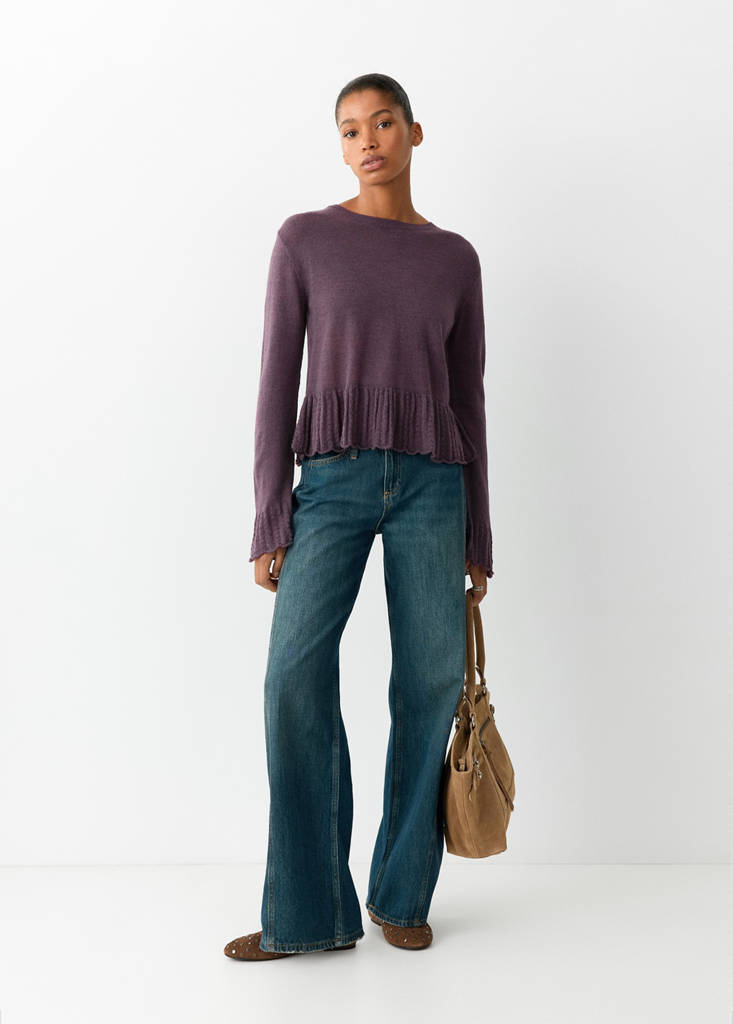 Sweter z falbankami purpurowy - Teen - XS - MANGO TEEN