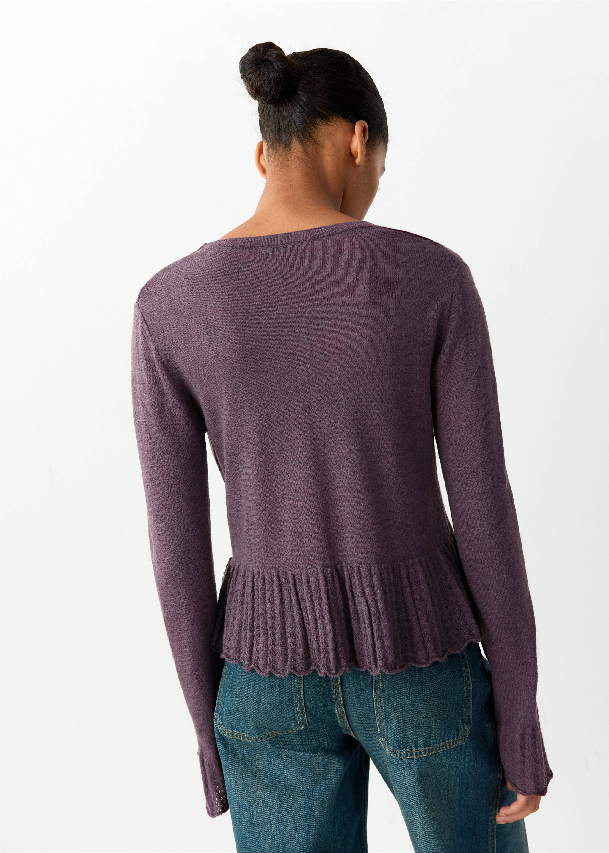 Pullover mit Rüschendetail - Rückseite des Artikels, Purpur. Ref: 37068275-00.