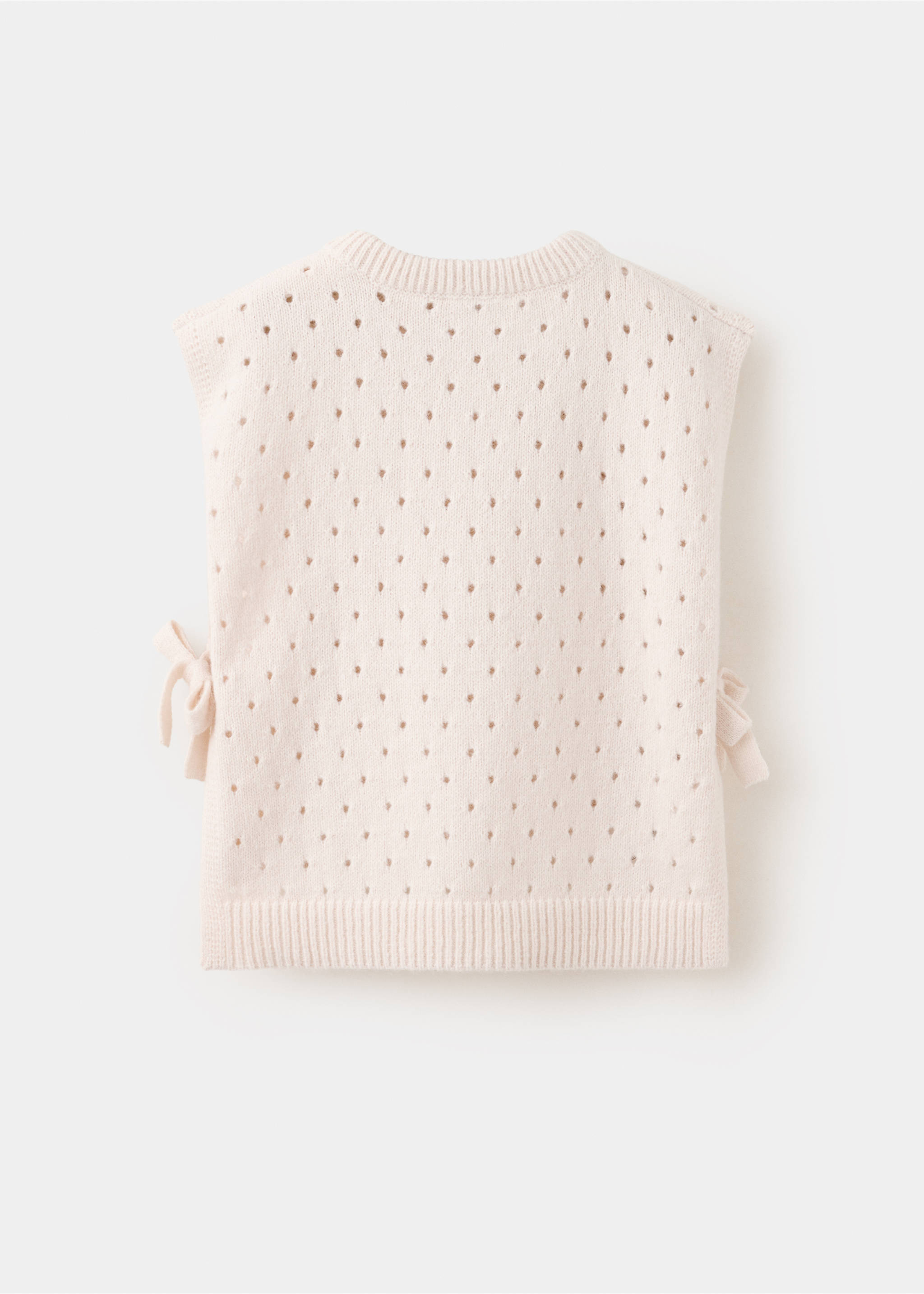 Back view of a light pink pointelle knit kids' vest with side ties., Ivory White. Ref: 37068277-00.