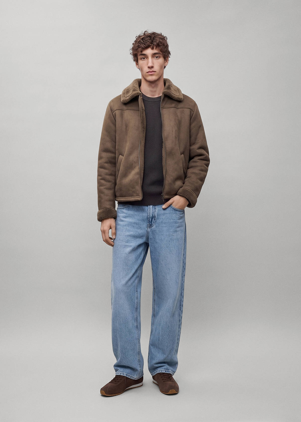 Suede effect sheepskin coat — Brown