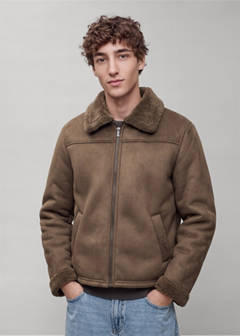 Suede effect sheepskin coat — Brown 1