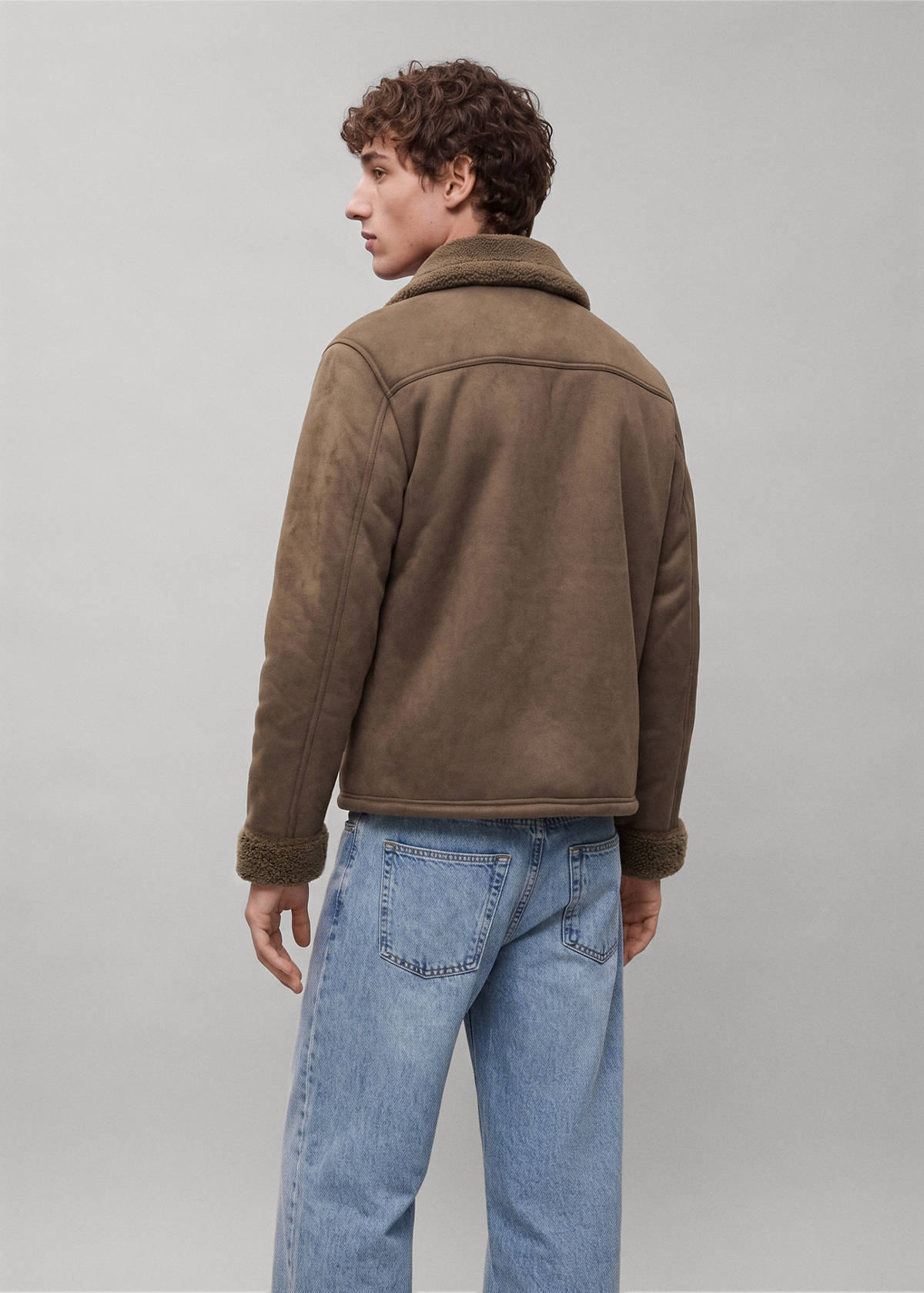Suede effect sheepskin coat — Brown