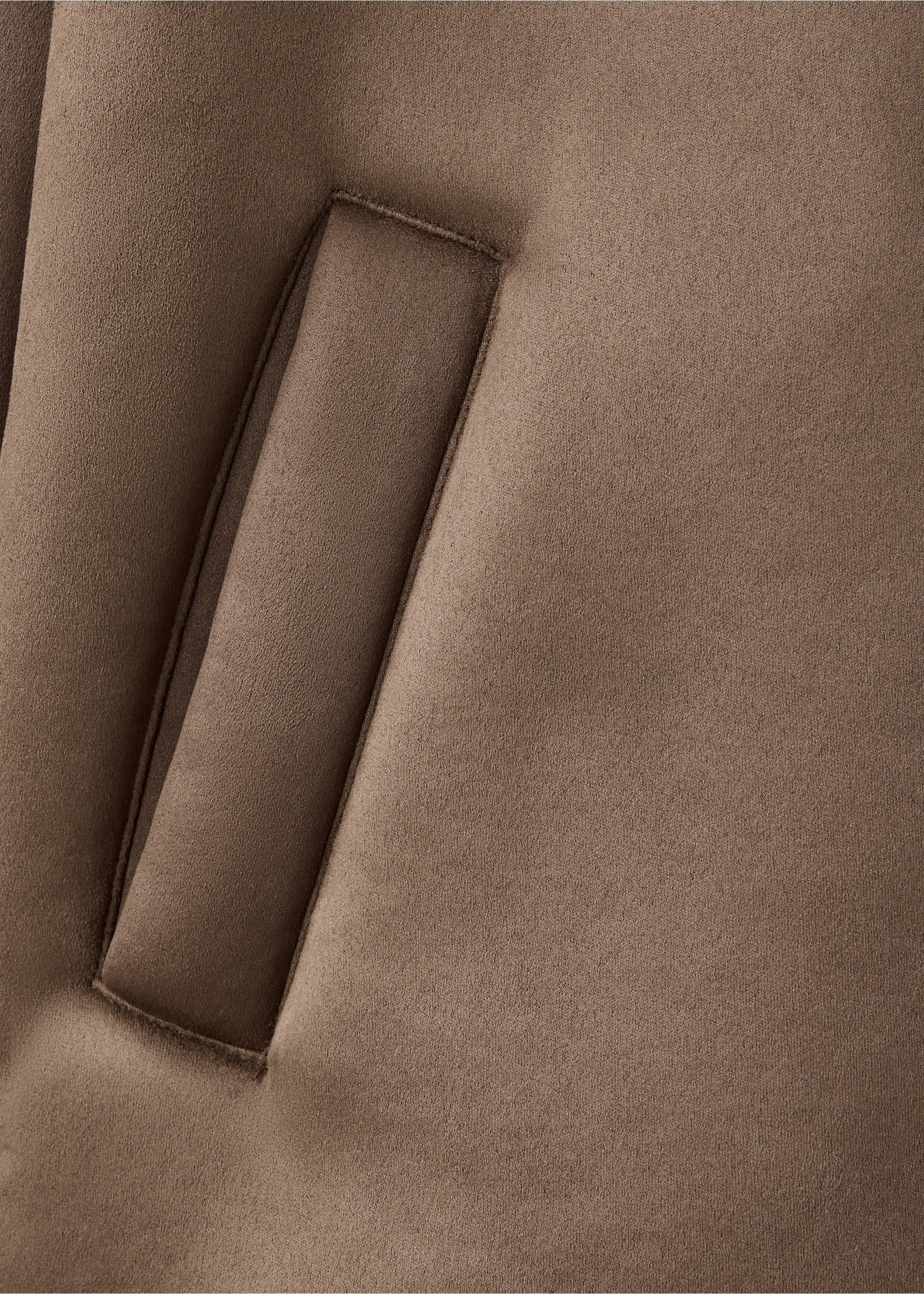 Close-up of the fabric and welt pocket detail on a brown coat., Brown. Ref: 37068283-00.