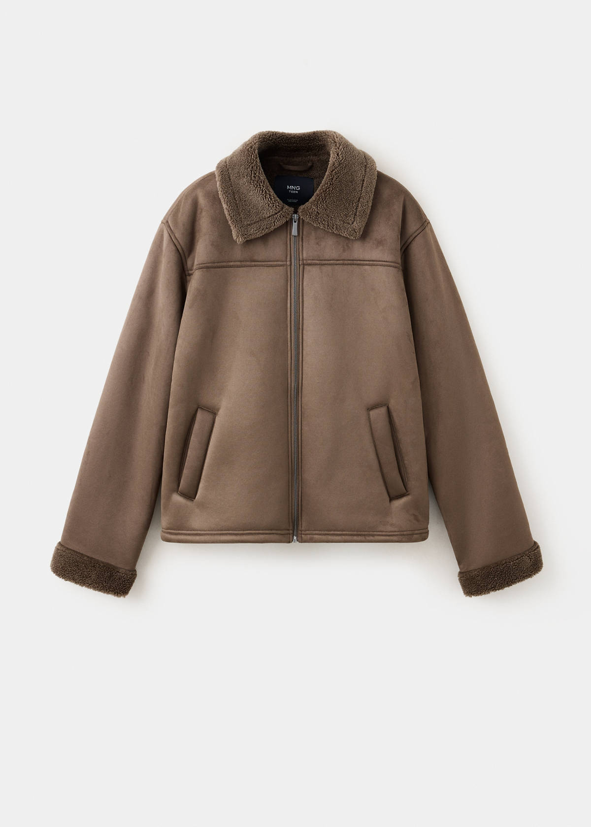 Suede effect sheepskin coat — Brown