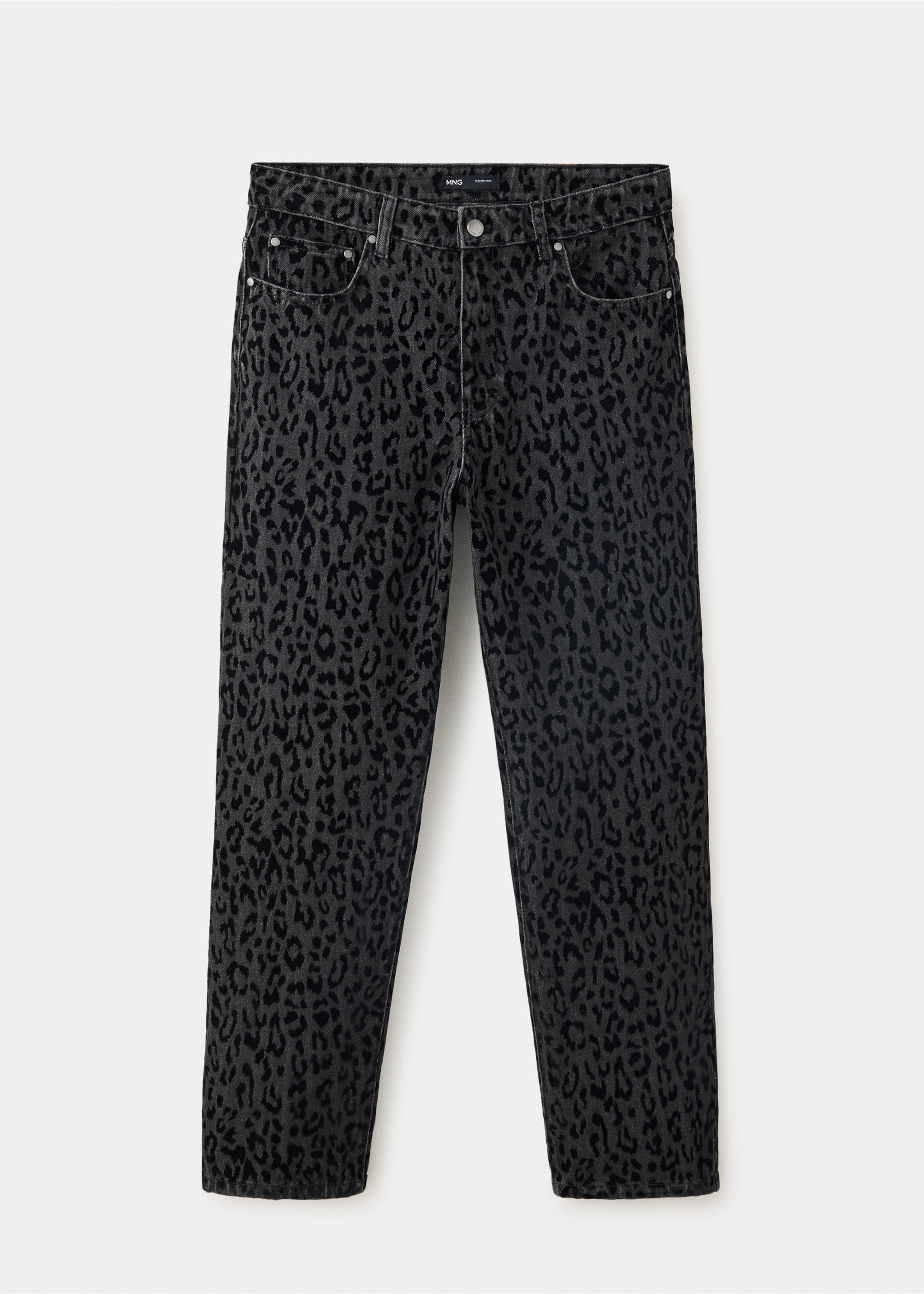 Black and dark grey leopard print denim trousers., Denim Grey. Ref: 37068285-00.